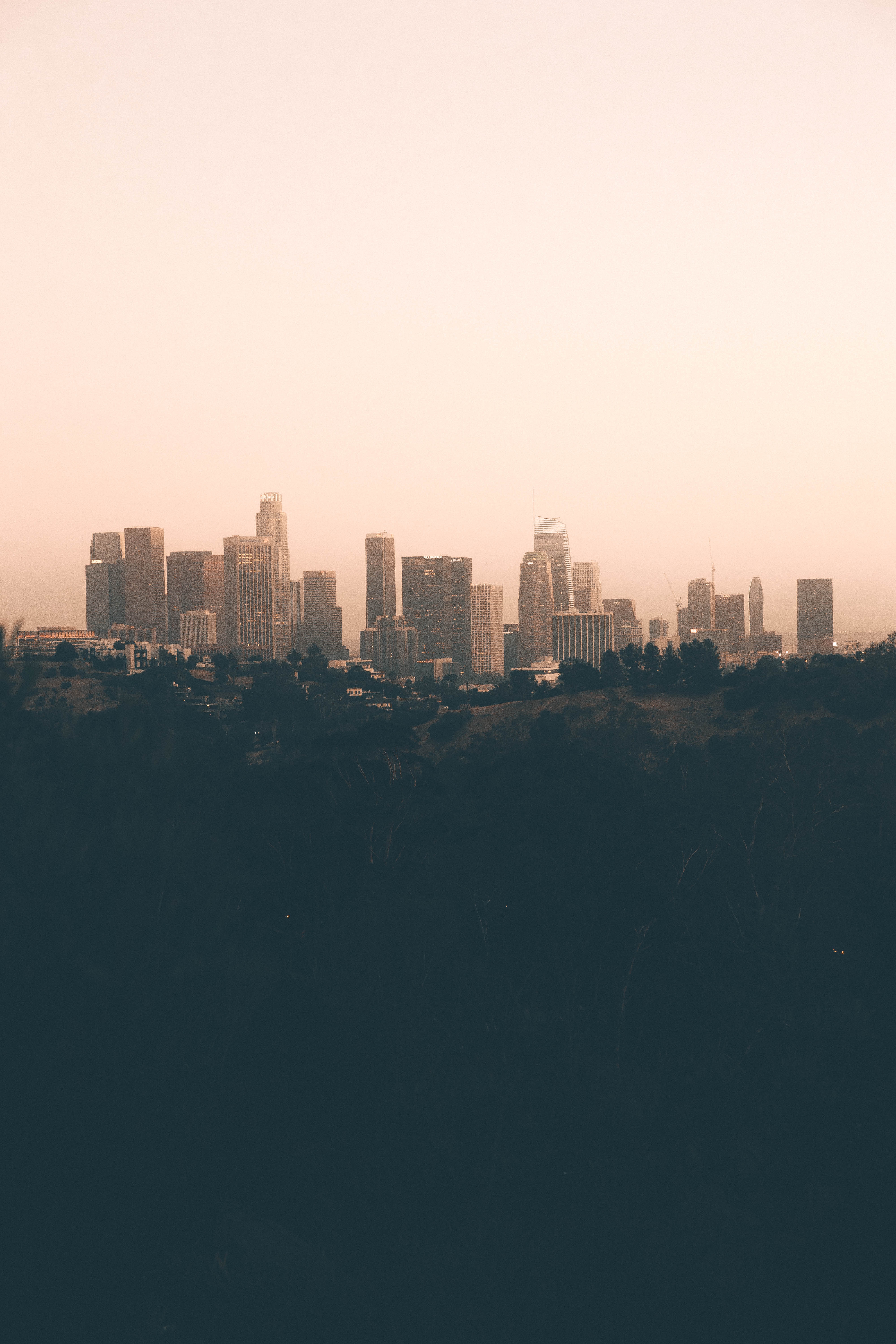 usa, cities, city, fog, evening, united states, panorama, los angeles for android