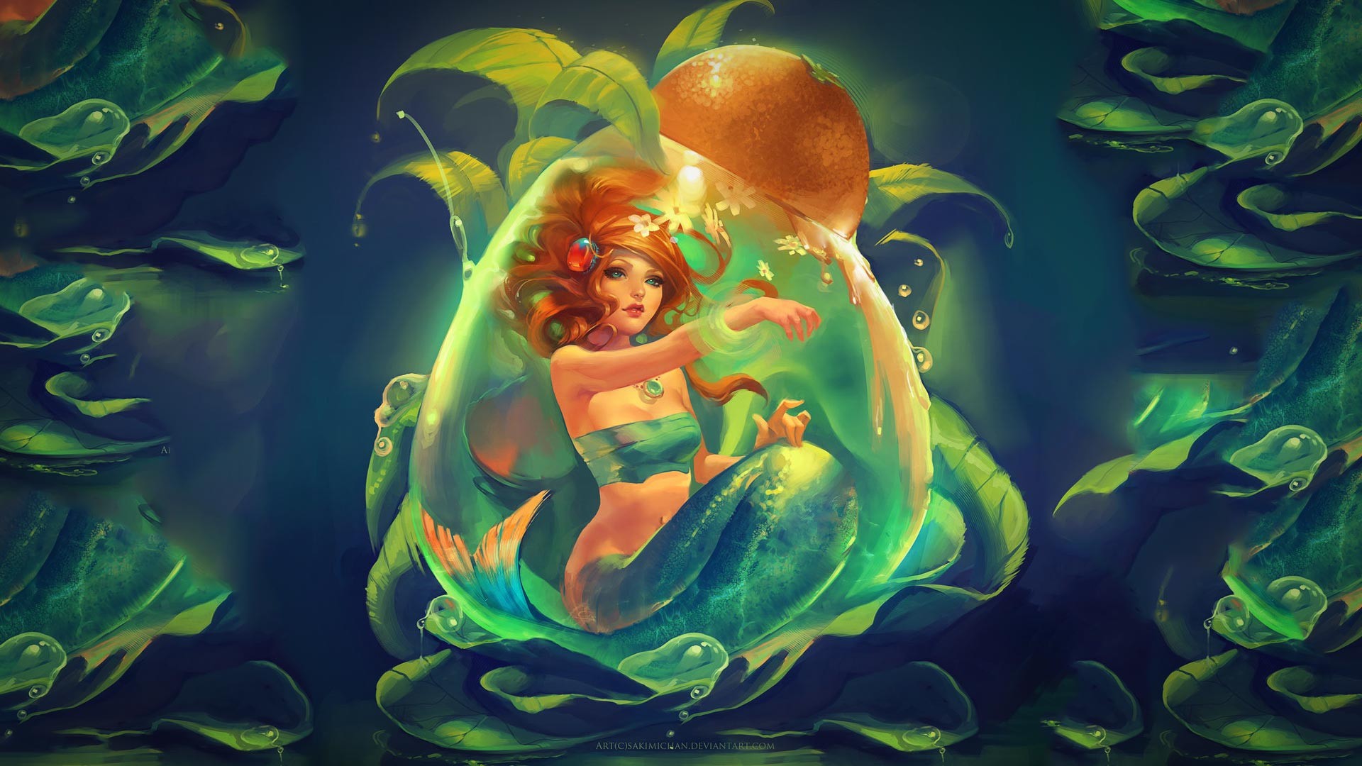 HD desktop wallpaper: Magic, Water, Fantasy, Leaf, Underwater, Mermaid  download free picture #686572