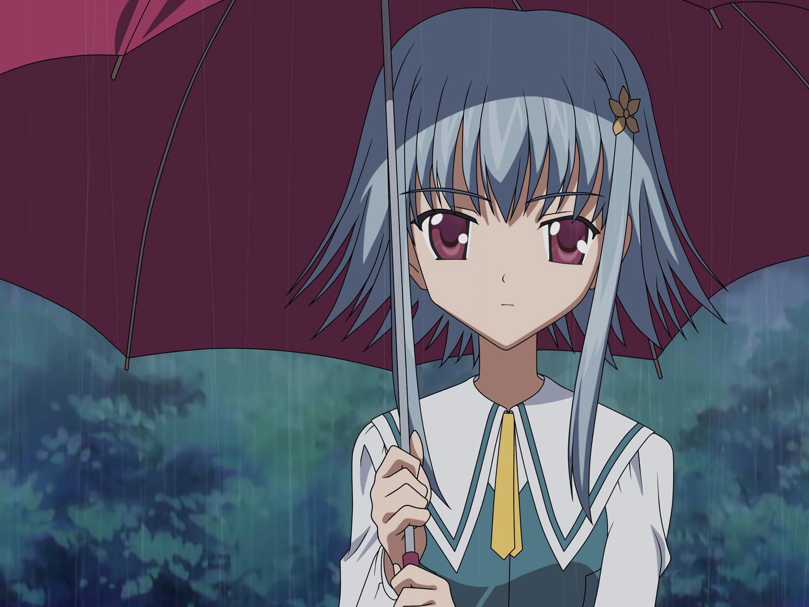 anime, rain, sadness, girl, umbrella, sorrow