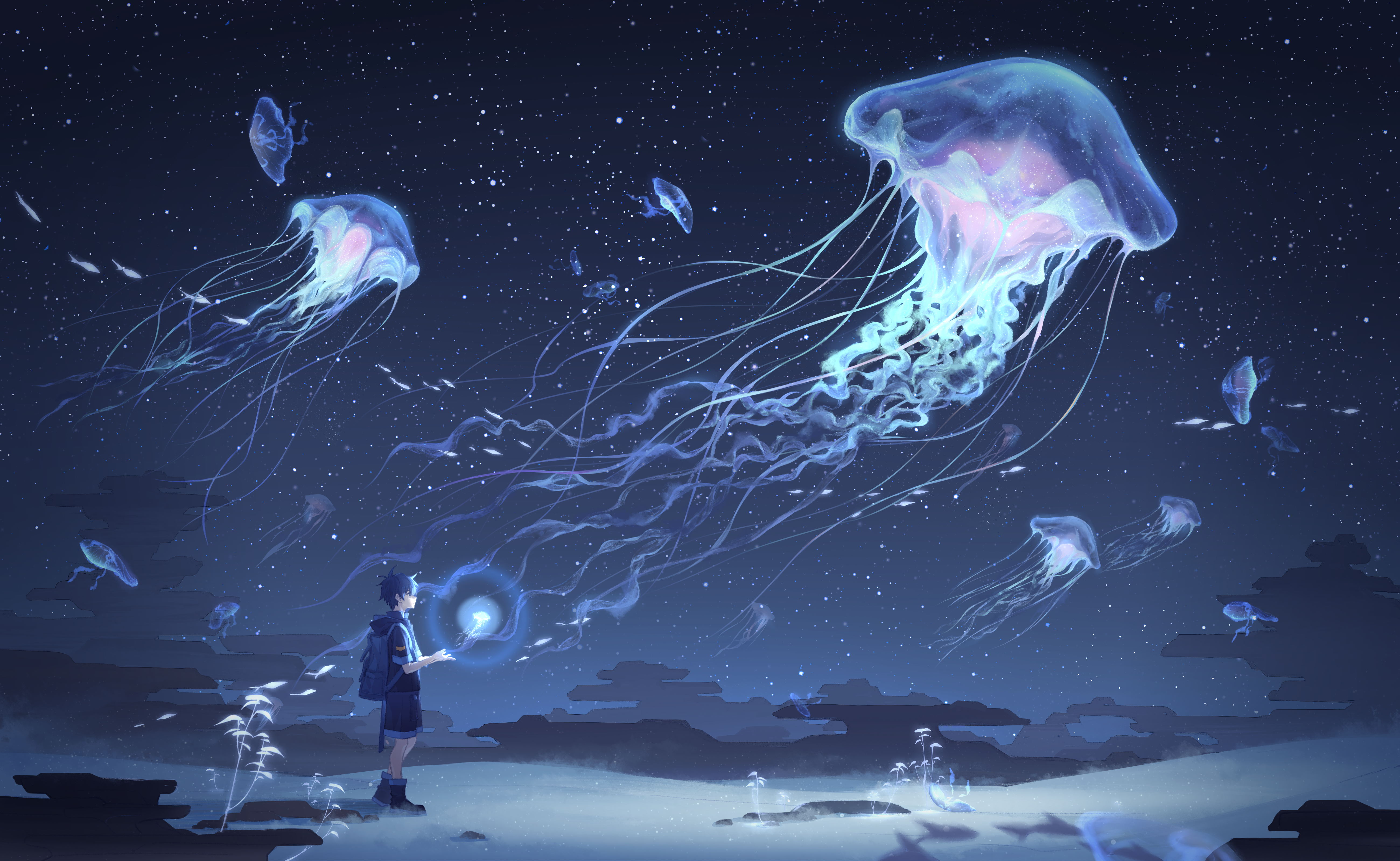jellyfish, anime, original 5K