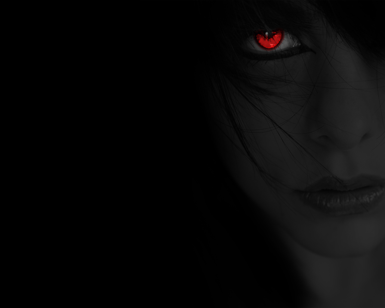gothic, creepy, women, black, eye, red eyes