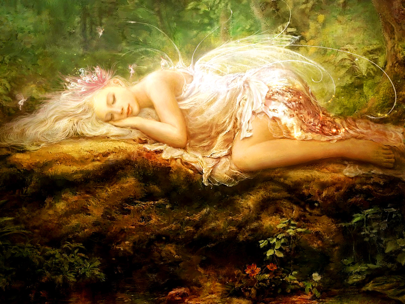 fantasy, sylvan, fairy, sleeping cellphone