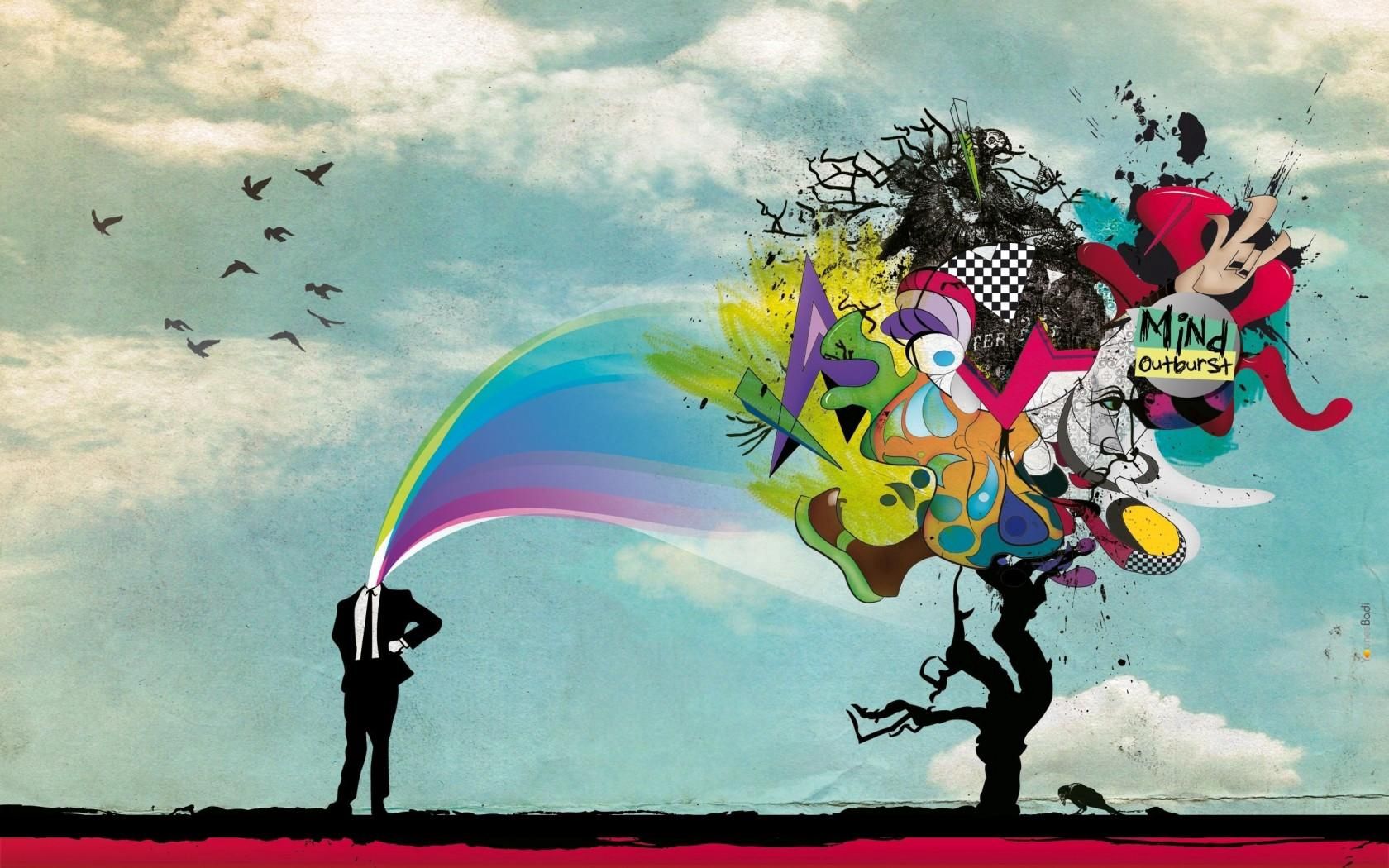 vector, human, person, explosion, brain, madness, surrealism HD wallpaper