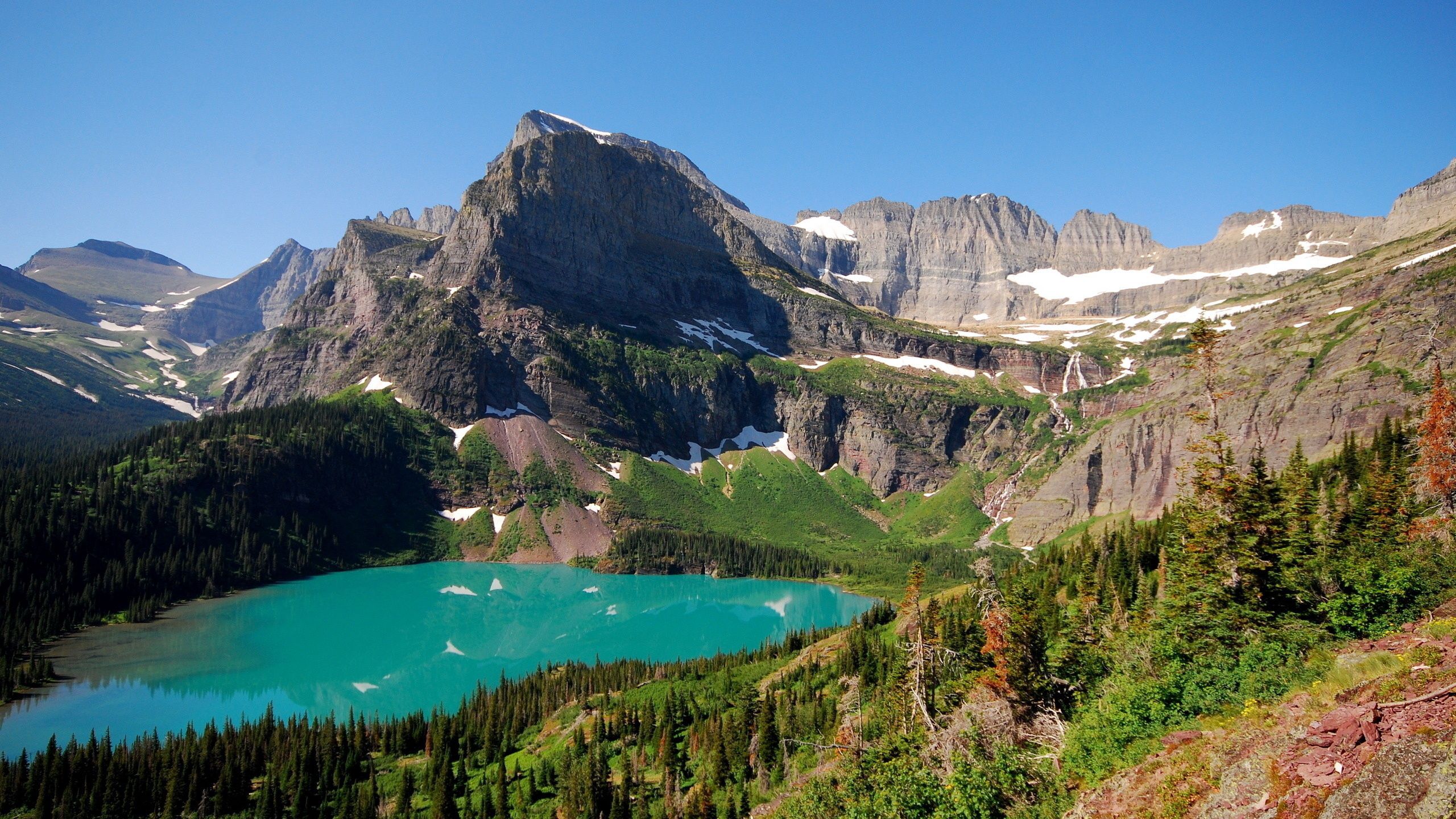 100498 скачать обои горы, пейзаж, природа, снег, озеро, голубая вода, климат - заставки и картинки бесплатно