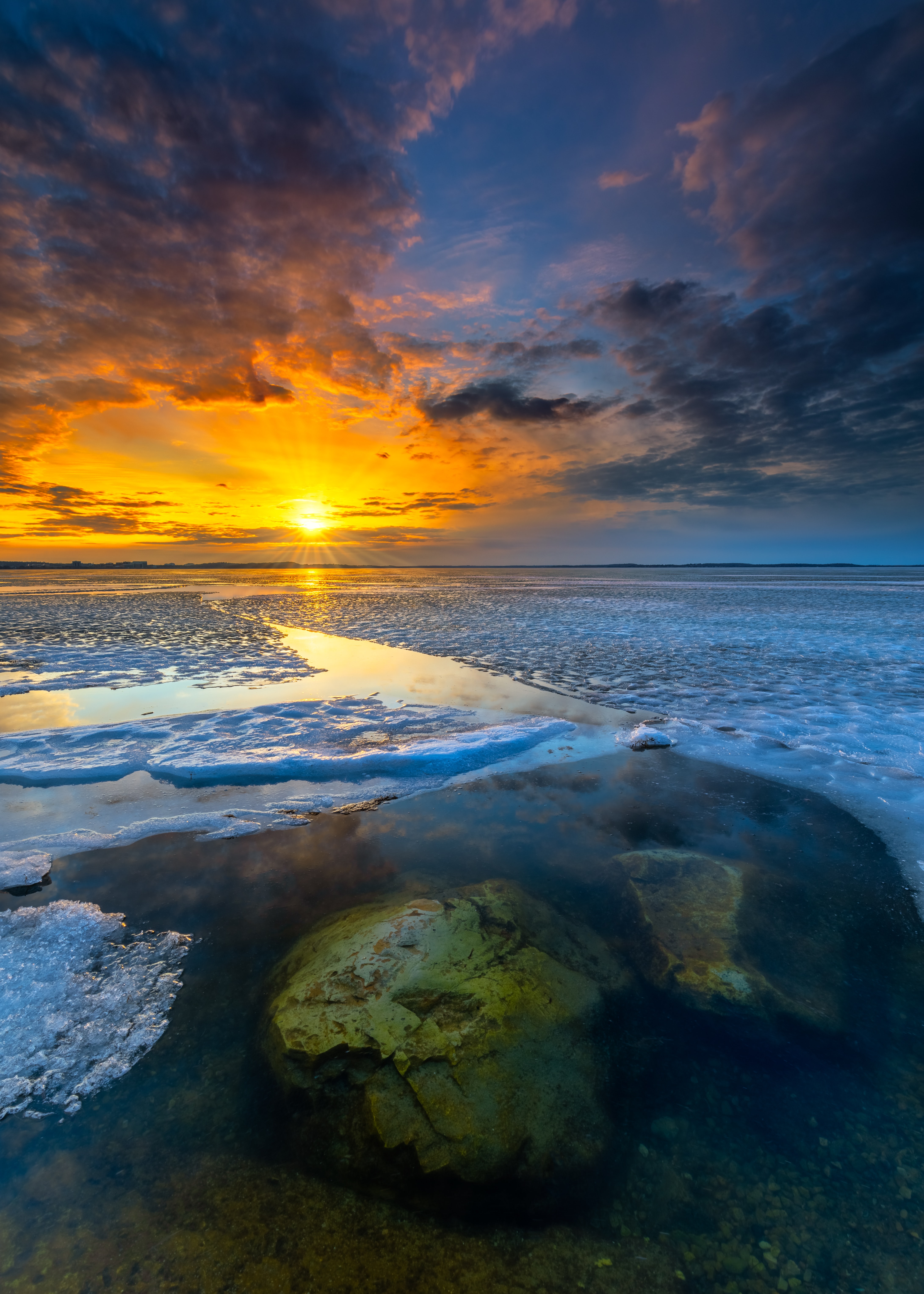 sun, nature, ice, rock, horizon, stone for android