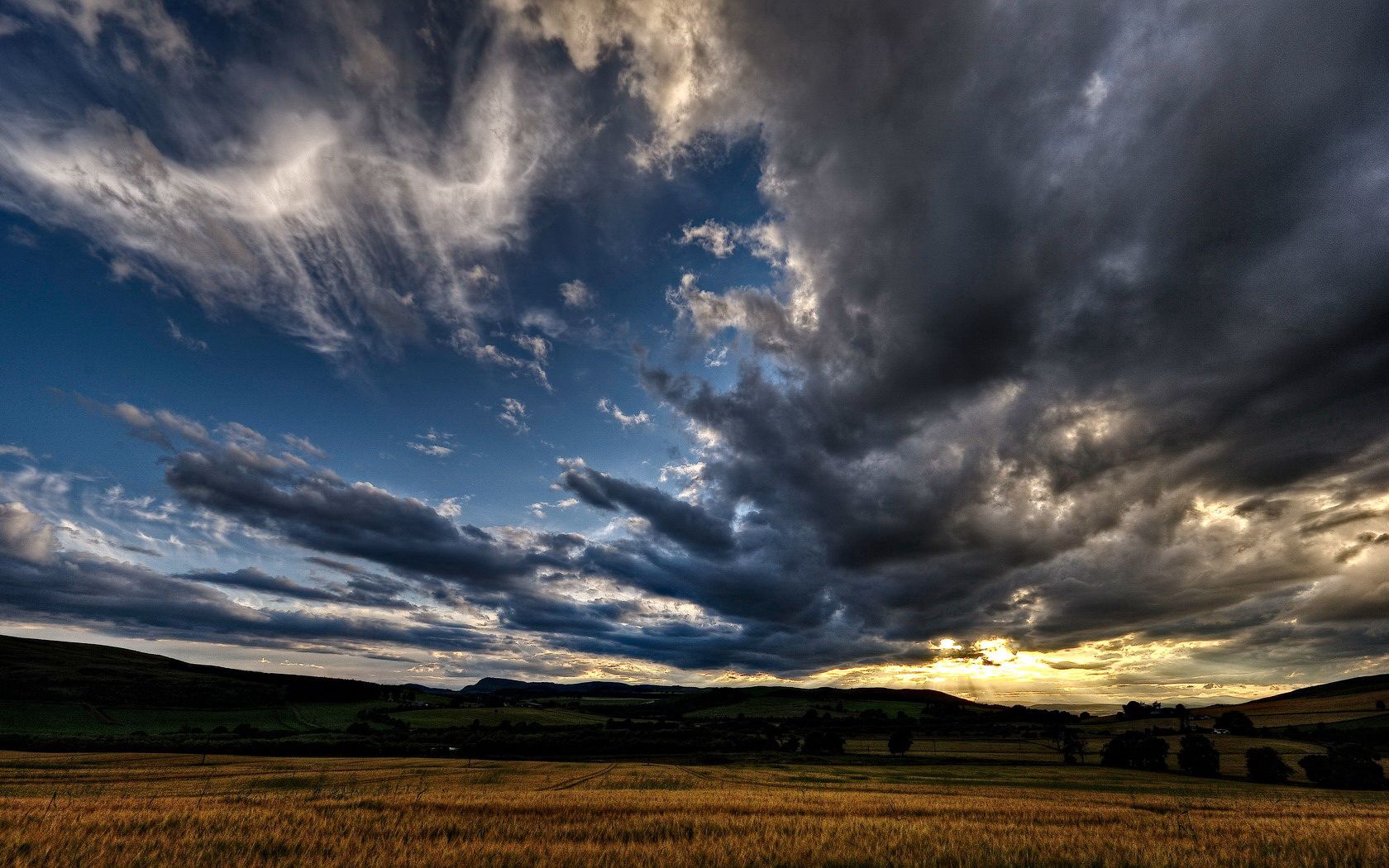Laden Sie das Natur, Sunset, Sky, Clouds, Feld, Abend, Roggen-Bild kostenlos auf Ihren PC-Desktop herunter