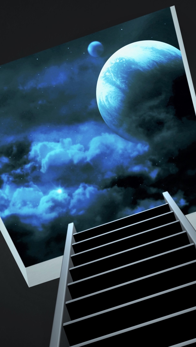 Mobile wallpaper ladder, sky, planet, cloud, space, artistic