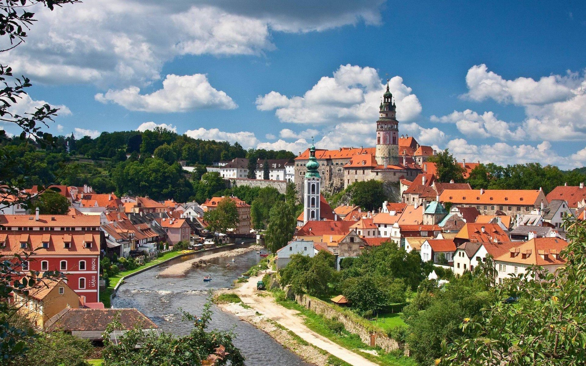 Laden Sie das Flüsse, Städte, Bäume, Gebäude, Tschechien-Bild kostenlos auf Ihren PC-Desktop herunter
