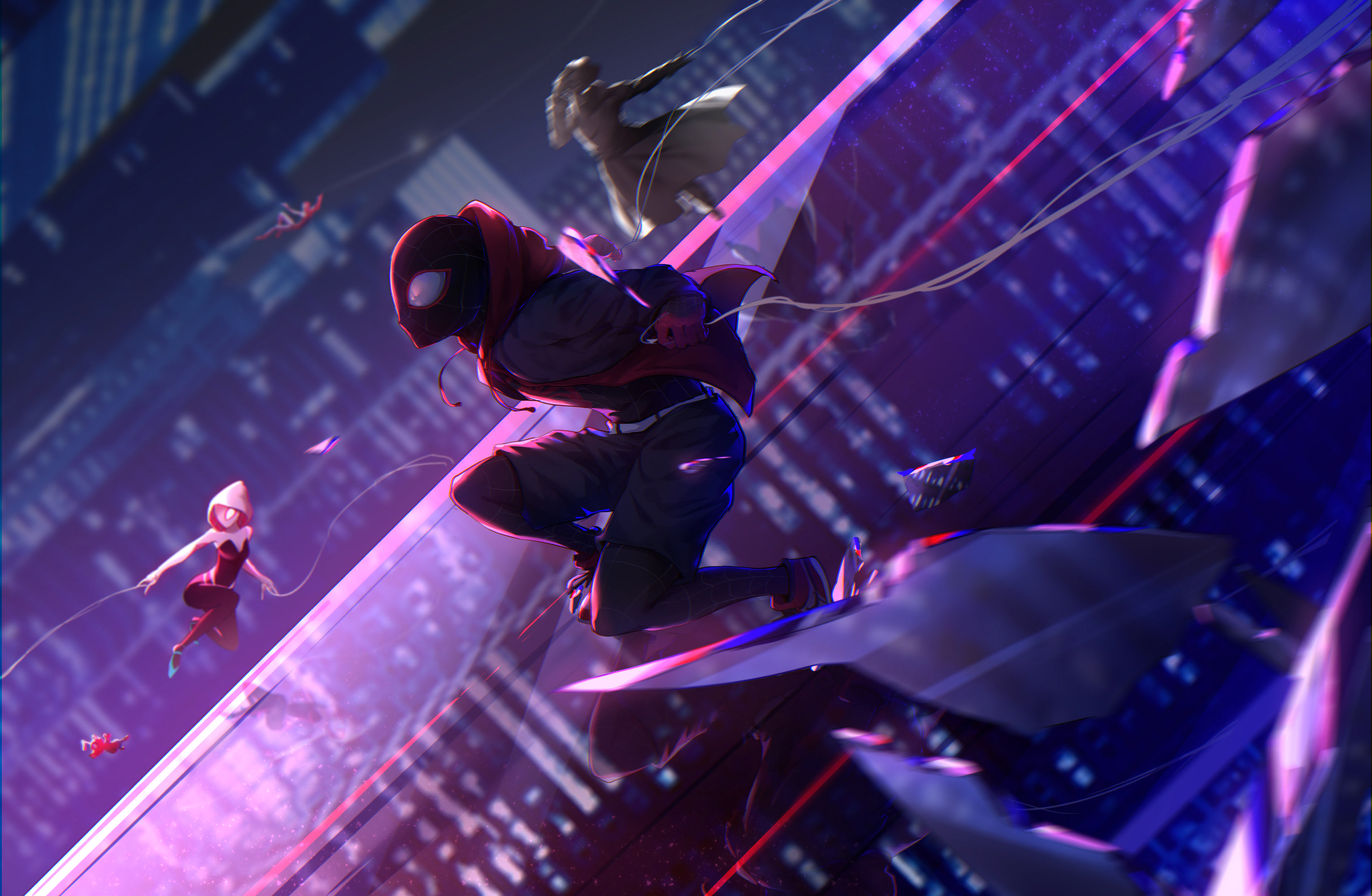 movie, spider man: into the spider verse, gwen stacy, miles morales, peter parker, peter porker, spider gwen, spider ham, spider man noir, spider man, superhero lock screen backgrounds