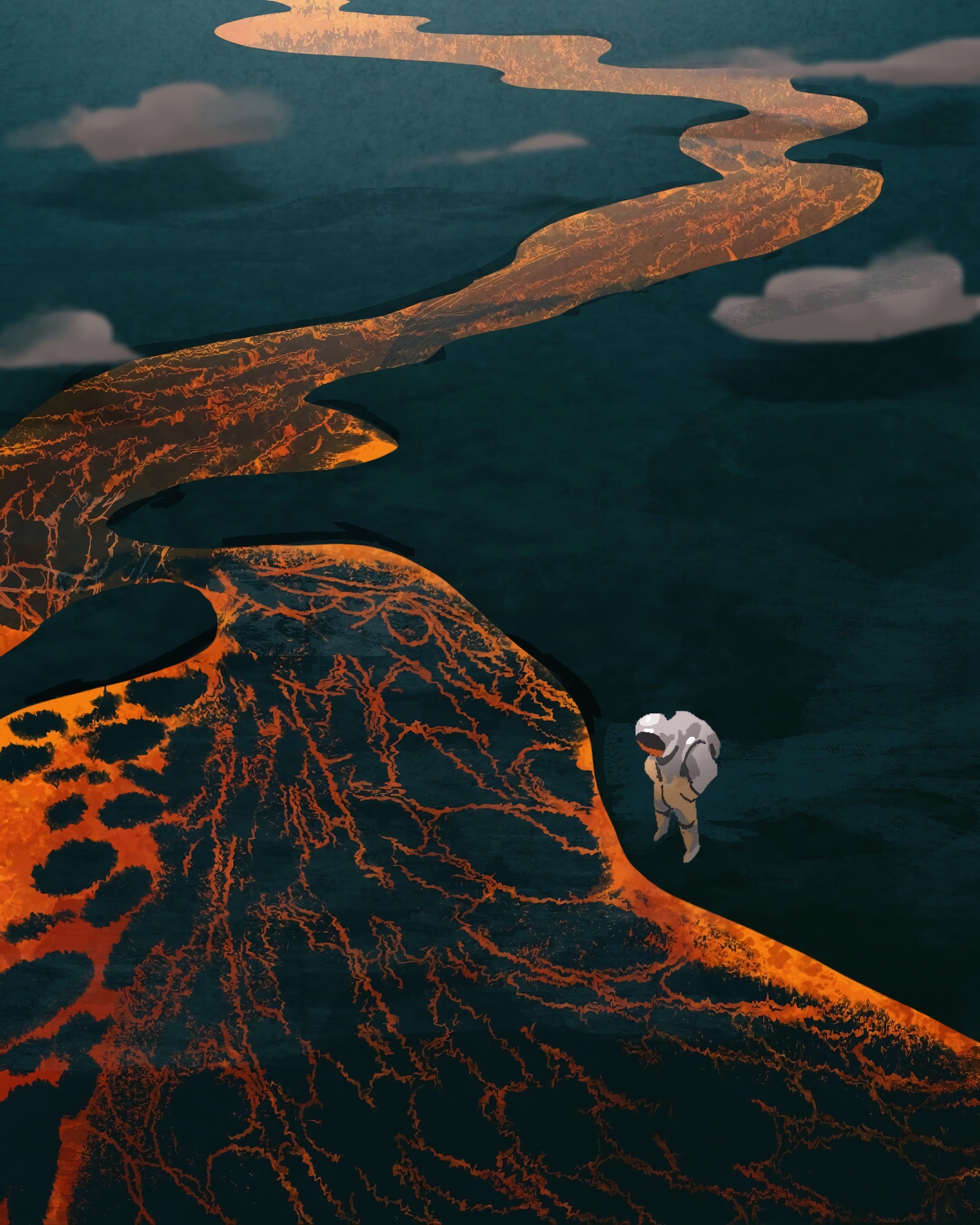 cosmonaut, lava, art, space suit New Lock Screen Backgrounds
