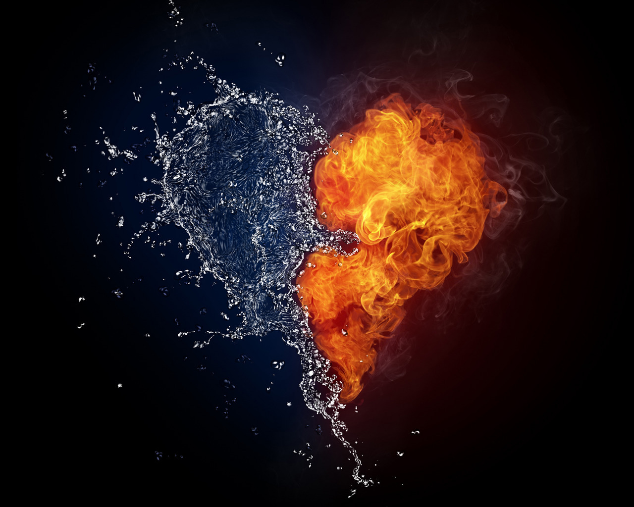 hearts, love, water, background, art, fire, valentine's day