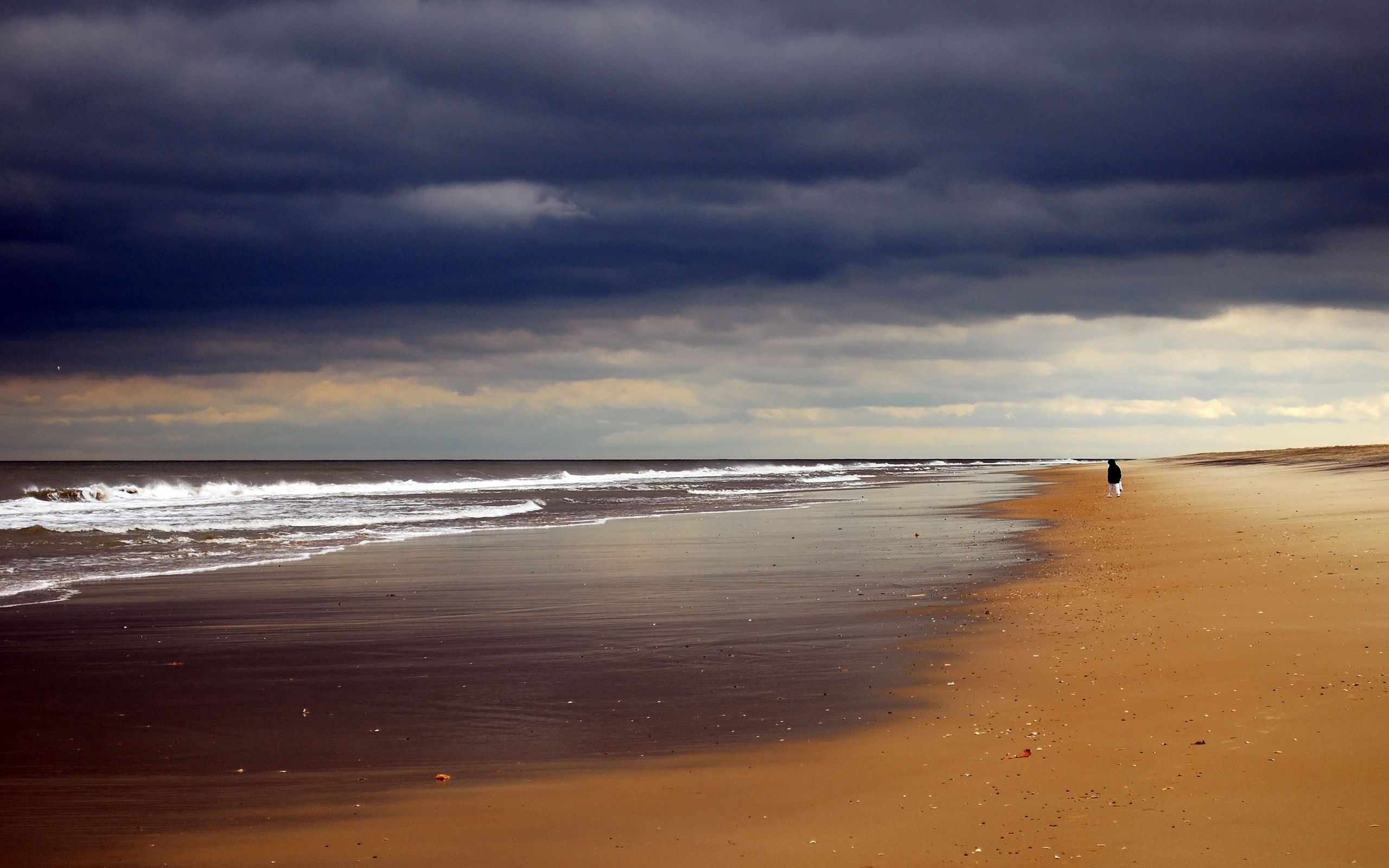 nature, beach, sand, shore, bank, ocean, person, human, mainly cloudy, overcast, loneliness, void, emptiness