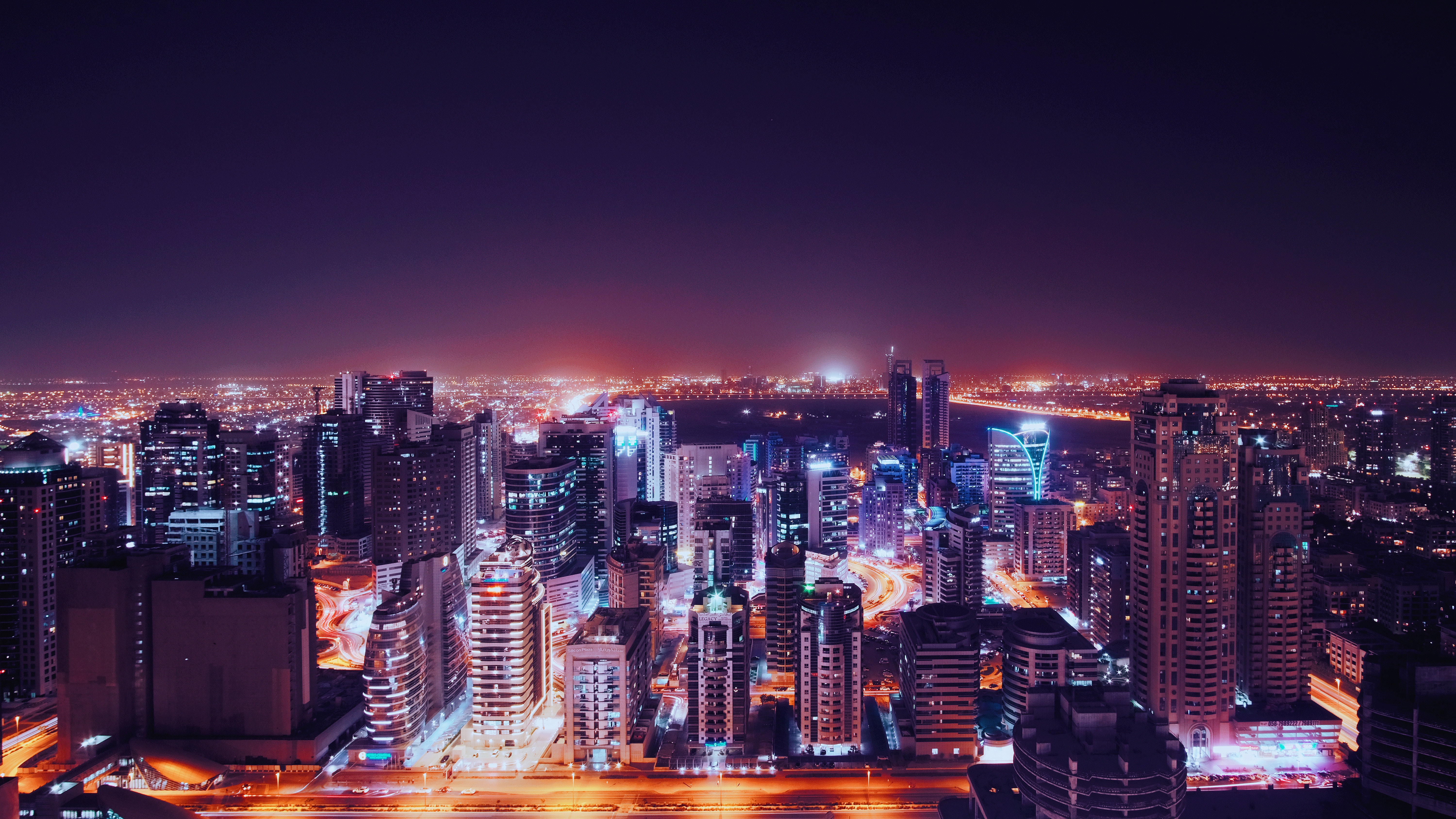 Laden Sie das Städte, Blick Von Oben, Dubai, Nächtliche Stadt, Night City, Lichter Der Stadt, City Lights, Megalopolis, Megapolis, Vereinigte Arabische Emirate-Bild kostenlos auf Ihren PC-Desktop herunter