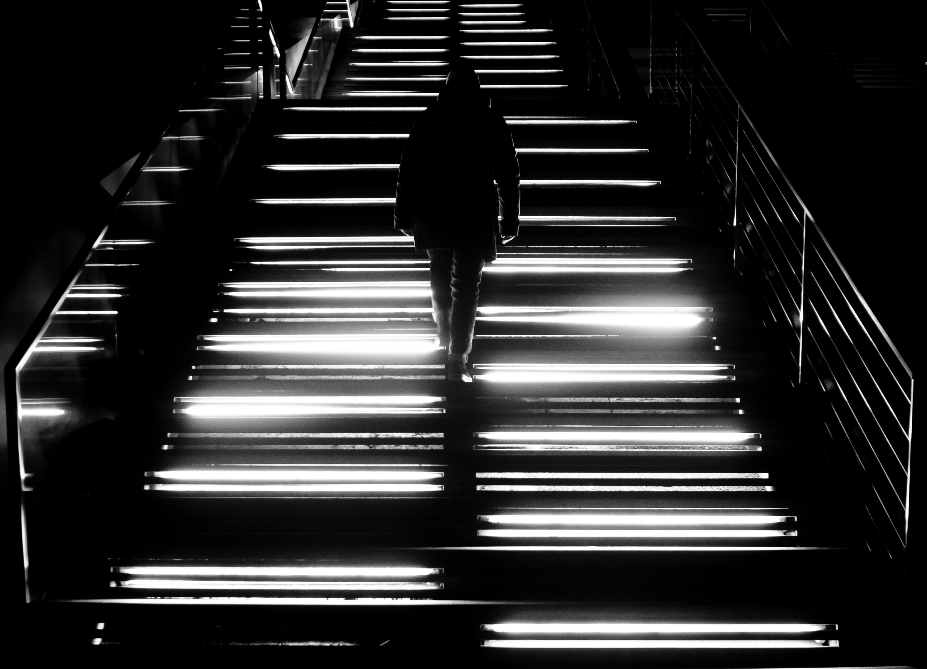 steps, silhouette, loneliness, dark Panoramic Wallpapers