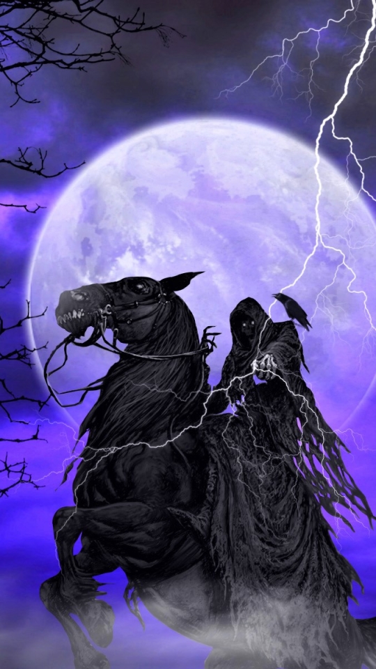 dark, night, grim reaper, horse HD Mobile