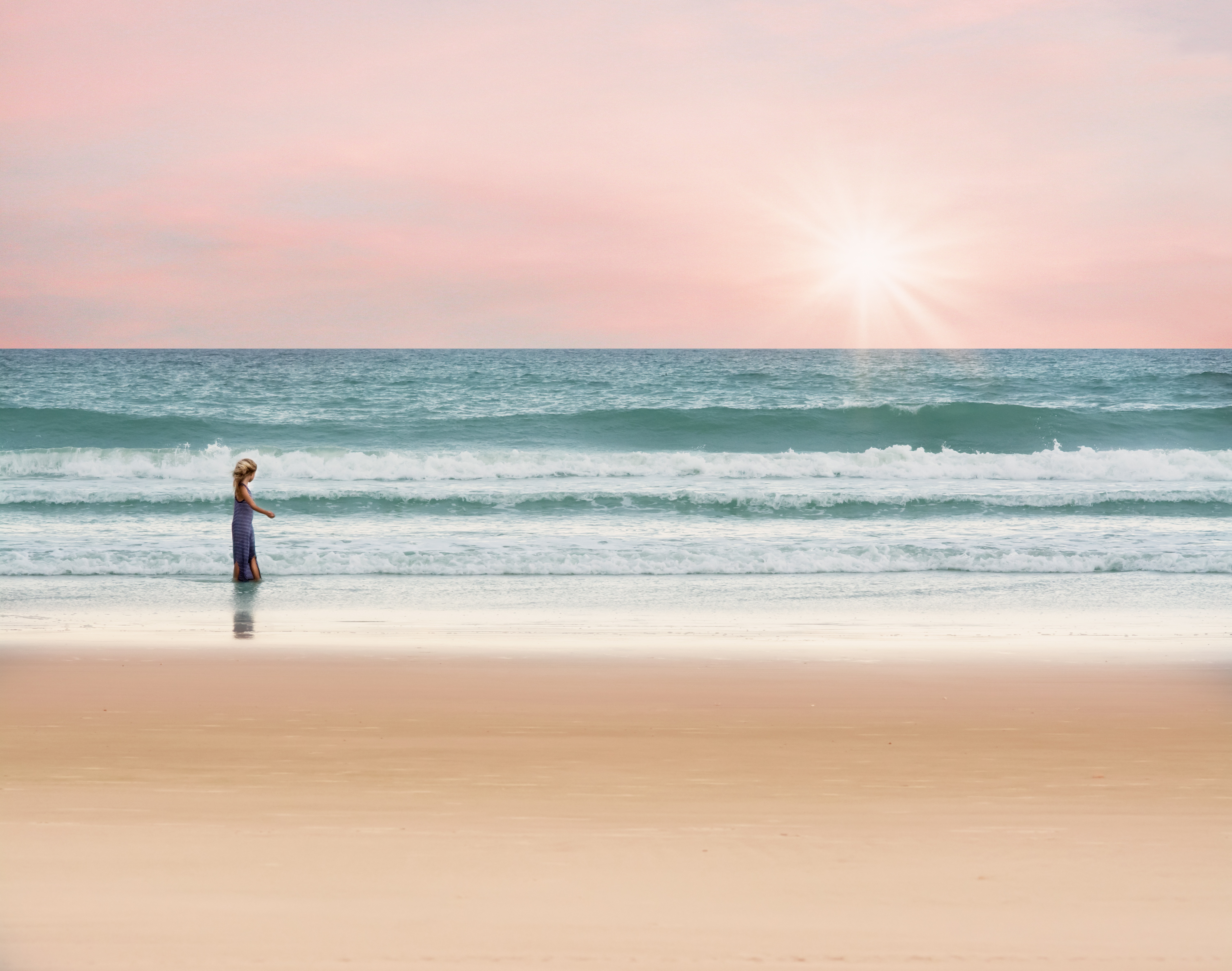 135194 Screensavers and Wallpapers Child for phone. Download nature, horizon, shore, bank, ocean, stroll, surf, child, pastel pictures for free