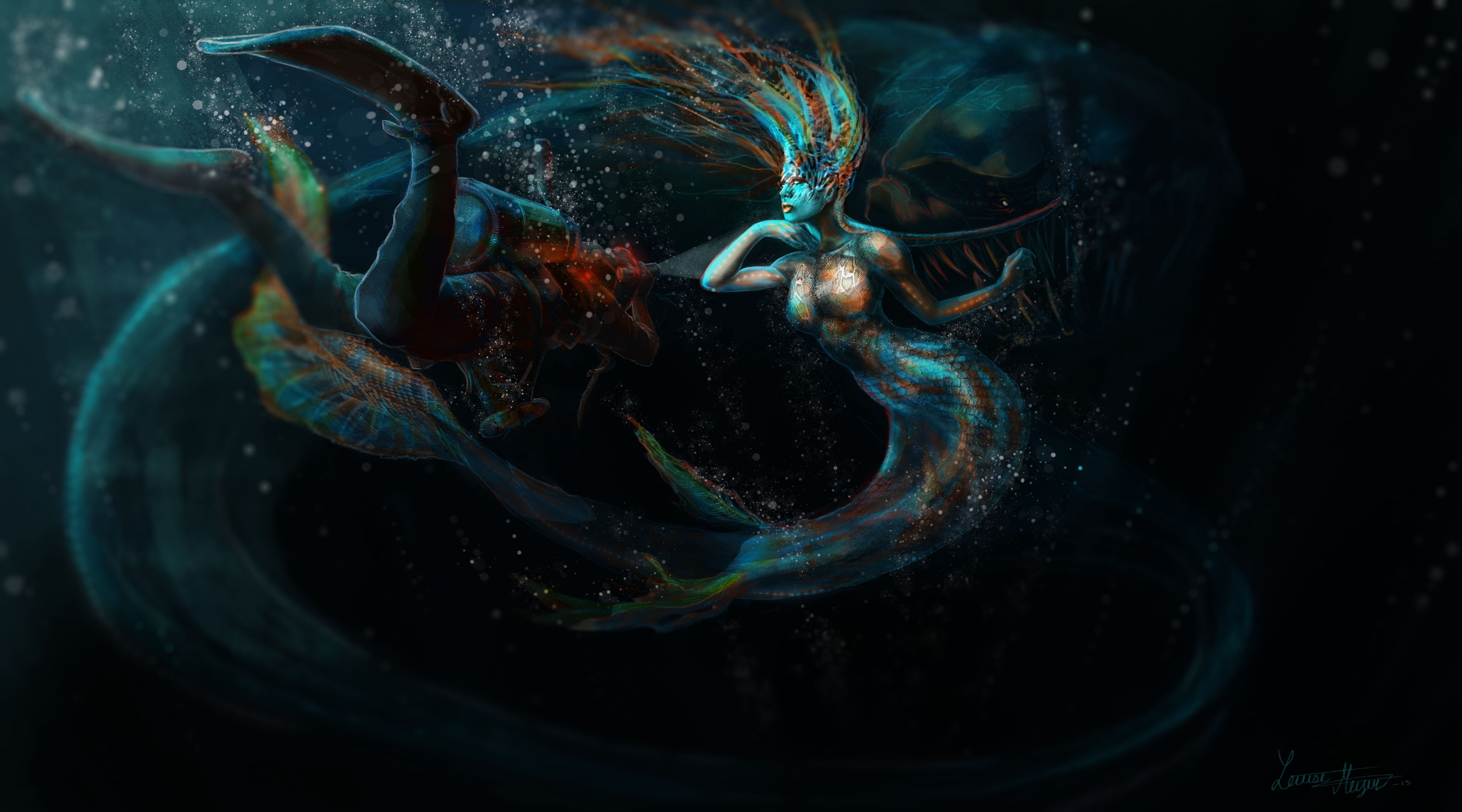 fantasy, mermaid, diver, underwater Full HD