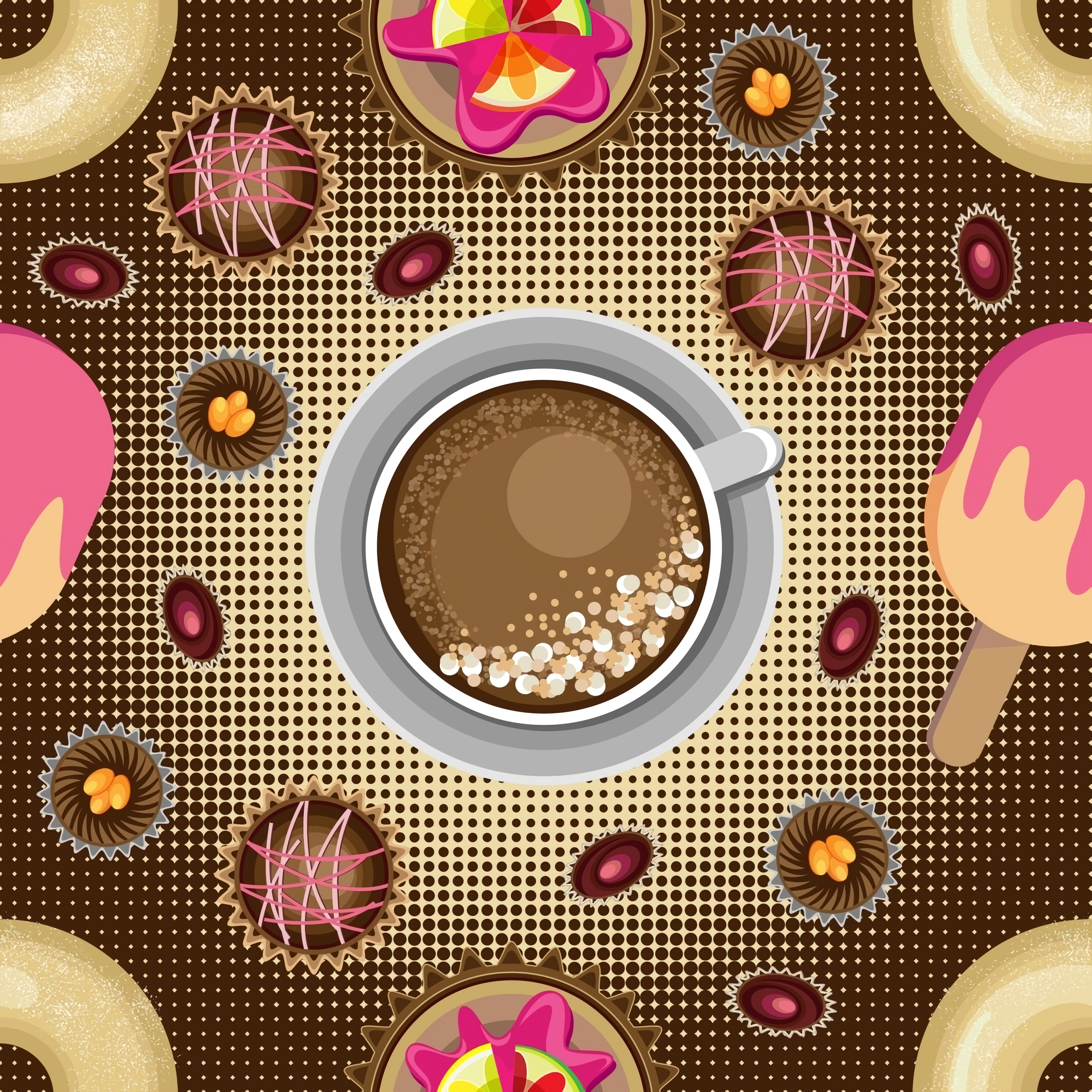 87933 download wallpaper art, desert, candies, cup, cappuccino screensavers and pictures for free
