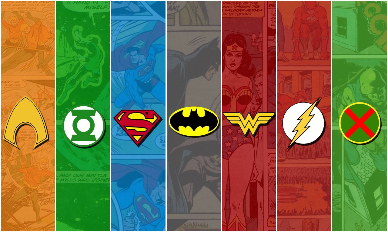 logo, batman, comics, justice league, aquaman, bruce wayne, dc comics, flash, green lantern, martian manhunter, superman, wonder woman HD wallpaper