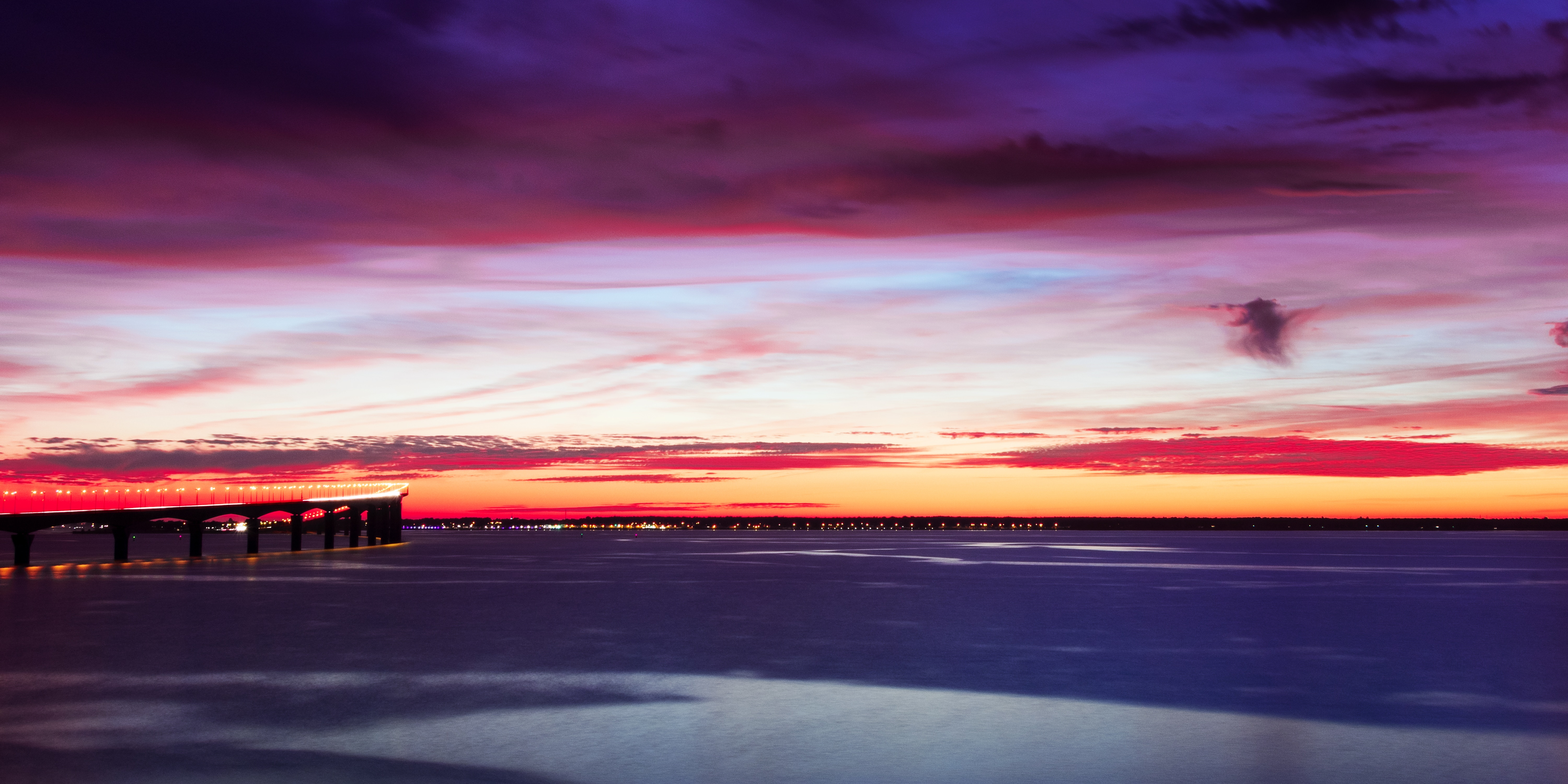 sunset, nature, sky, horizon, bridge High Definition image