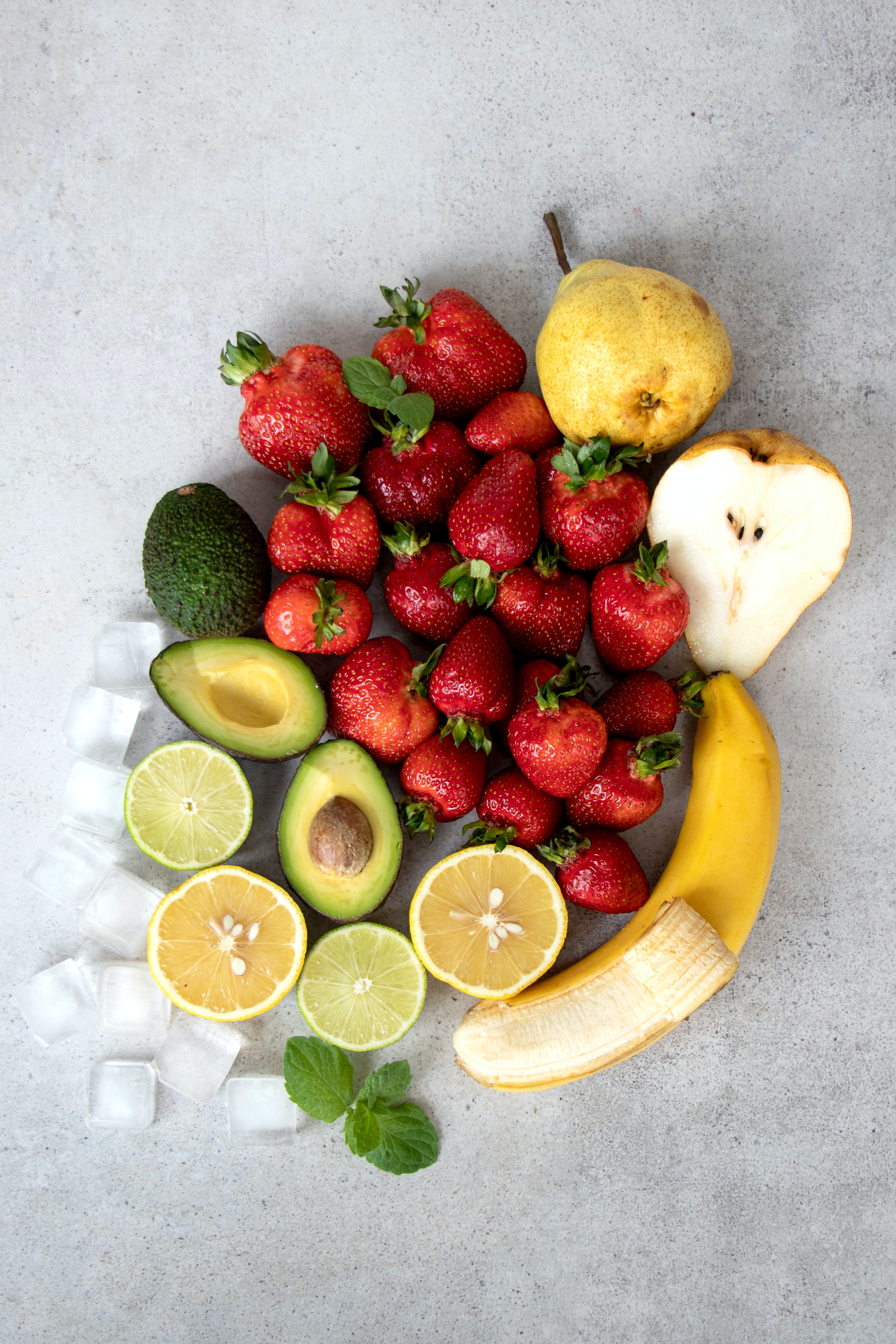 97066 download wallpaper lemon, fruits, food, strawberry, ice, avocado, banana, pear screensavers and pictures for free