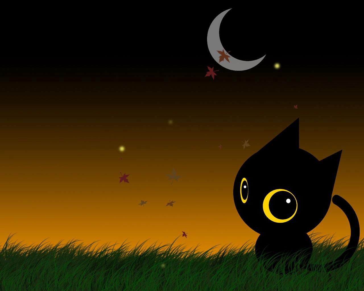 Mobile wallpaper picture, nature, moon, vector, cat, drawing, eye-eyed, big-eyed