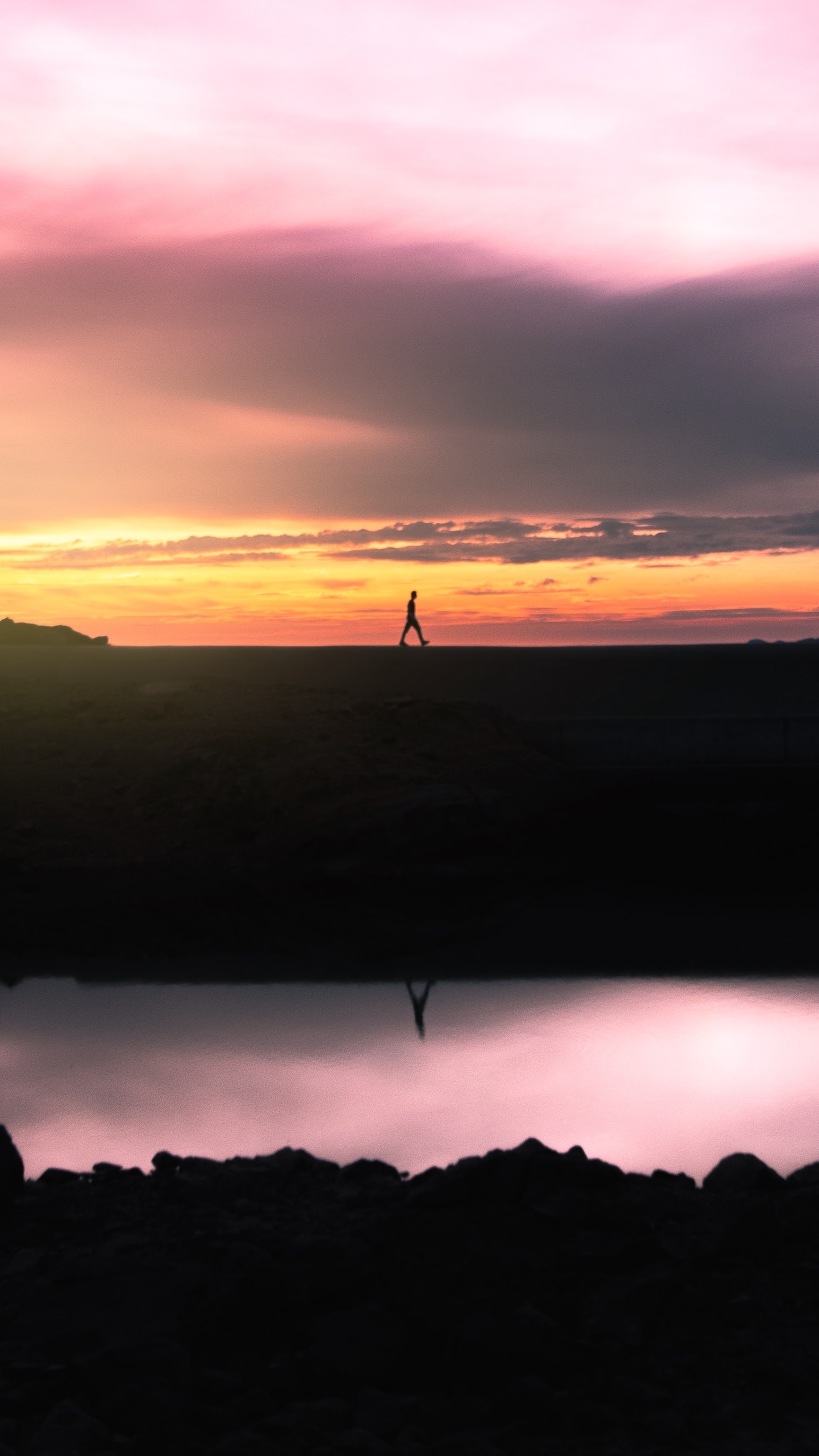 Laden Sie das Natur, Sunset, Horizont, Reflexion, Silhouette, Mensch, Person-Bild kostenlos auf Ihren PC-Desktop herunter