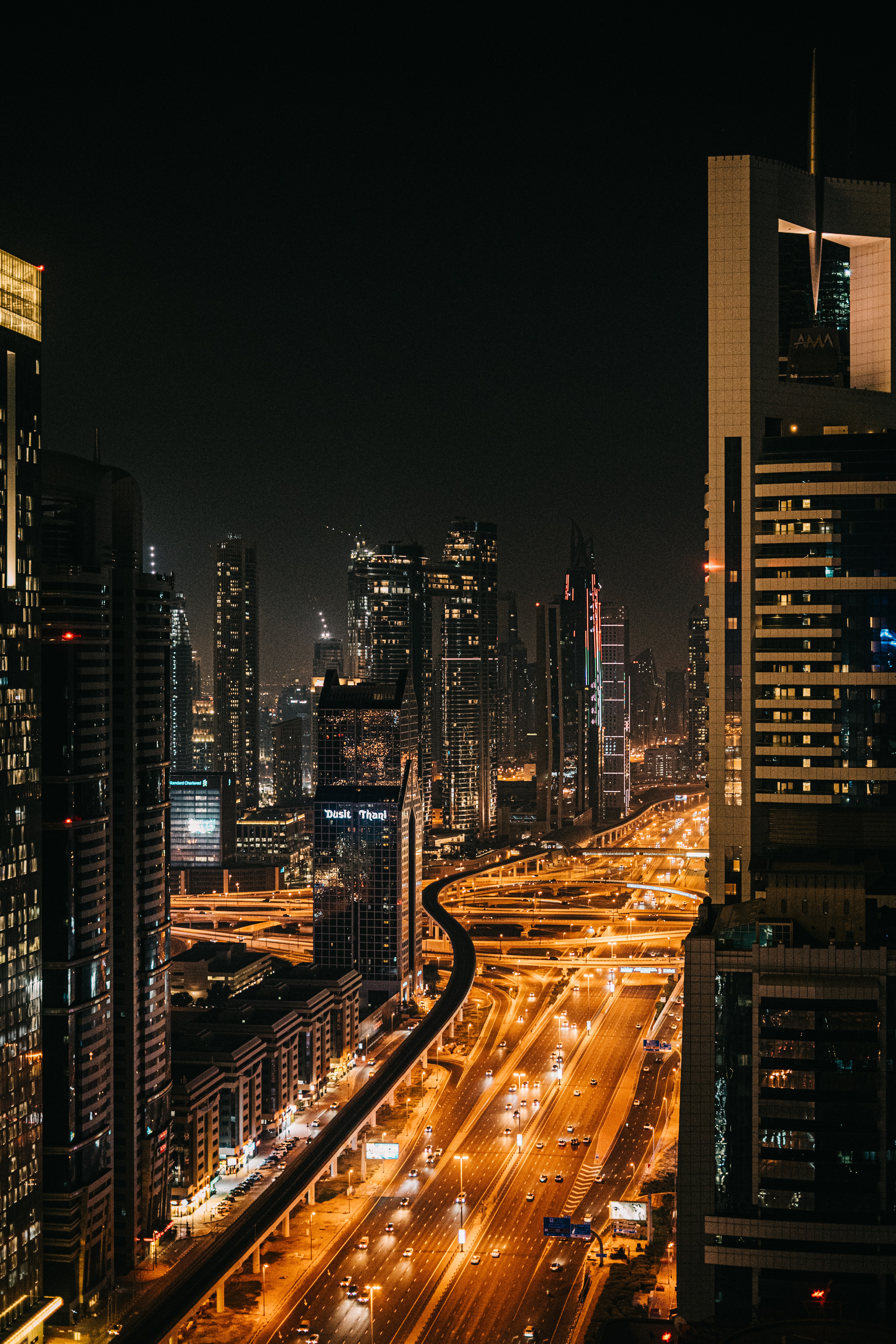 night city, glow, cities, building, lights, road Smartphone Background