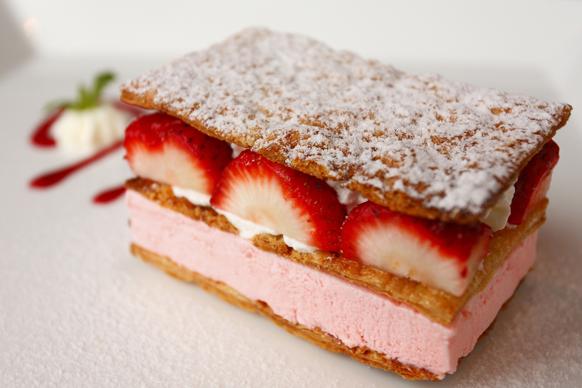 cream, food, strawberry, layers, cake, lobules, slices mobile wallpaper