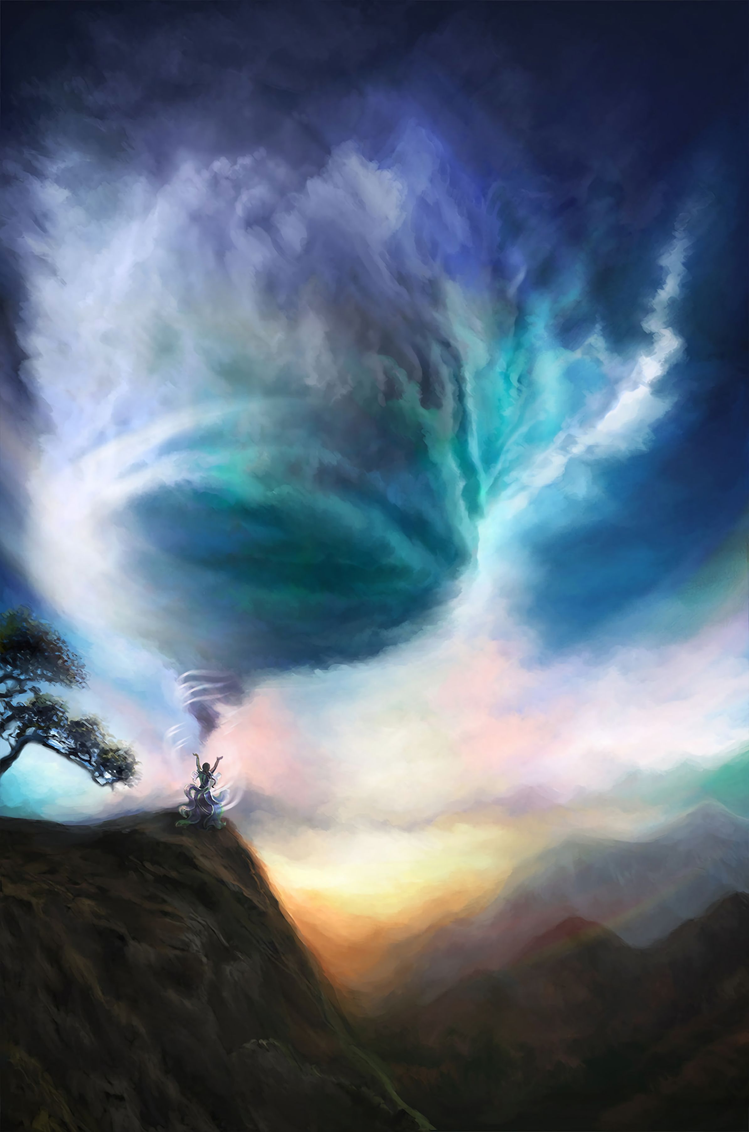 magic, sky, art, hills, vortex Phone Background