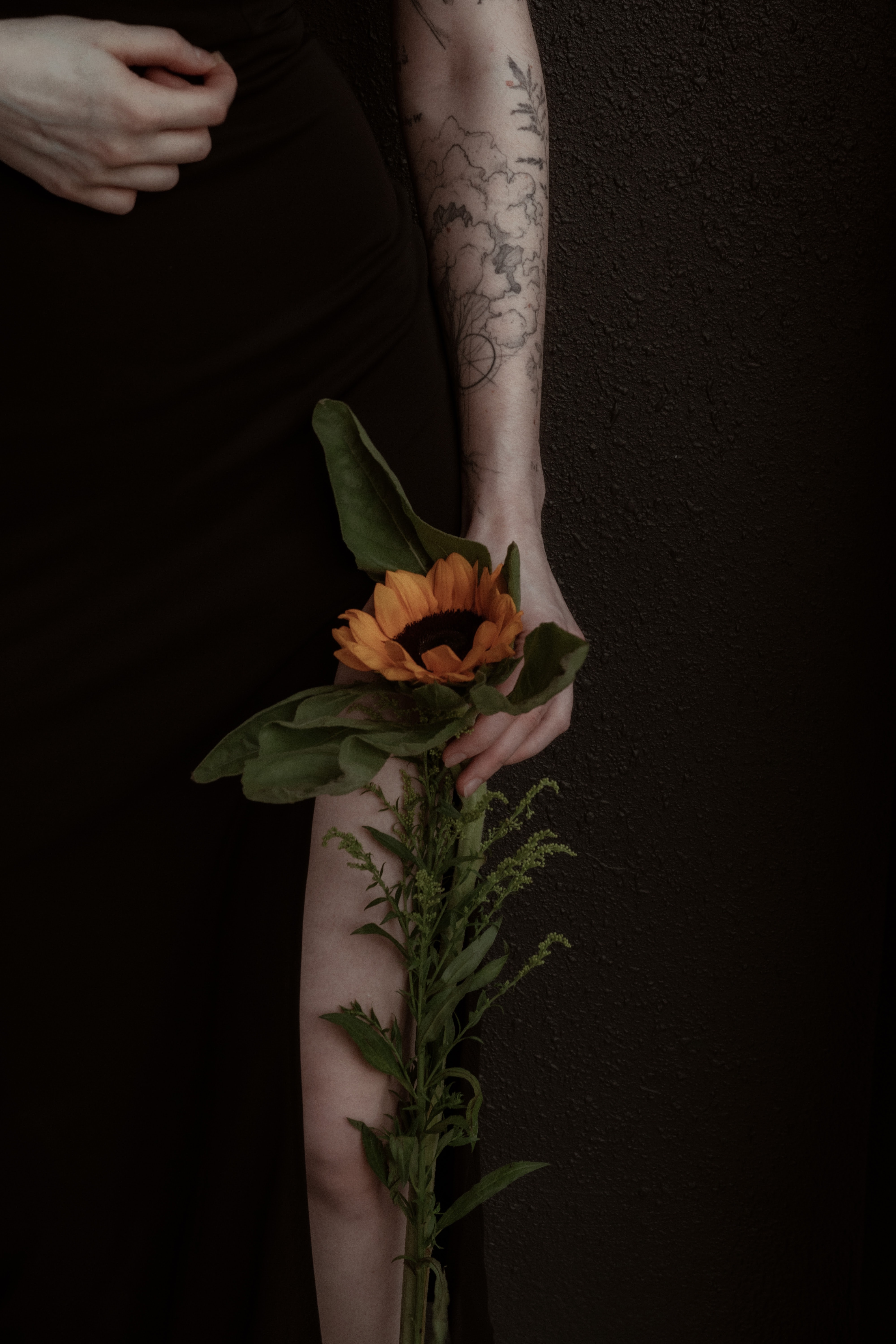 girl, hand, miscellaneous, sunflower, flower, miscellanea, tattoo