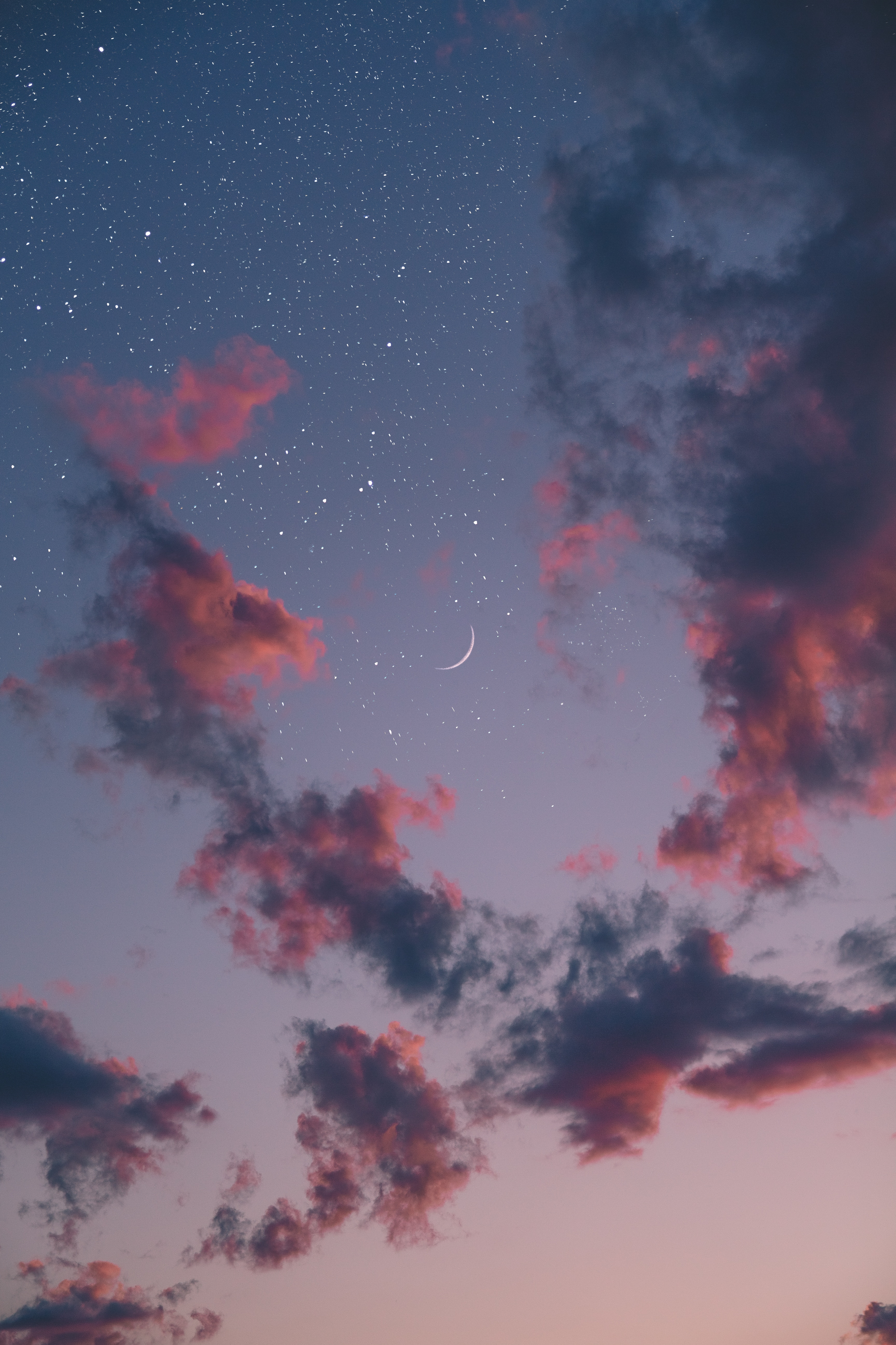 Download mobile wallpaper Moon, Nature, Sky, Stars, Night, Clouds for free.