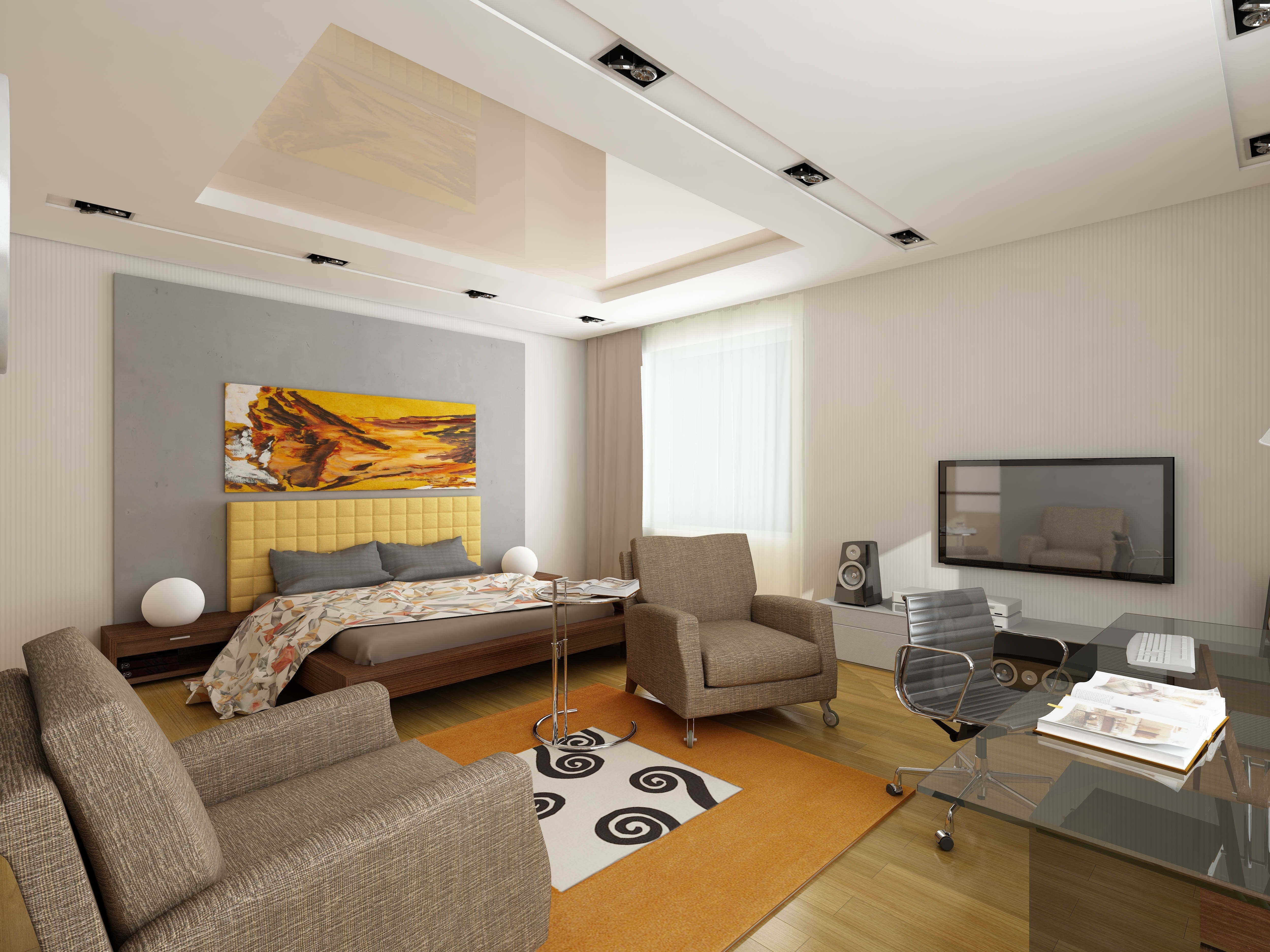interior, miscellanea, miscellaneous, furniture, bed, living room, bedroom, spaciousness, scope 32K