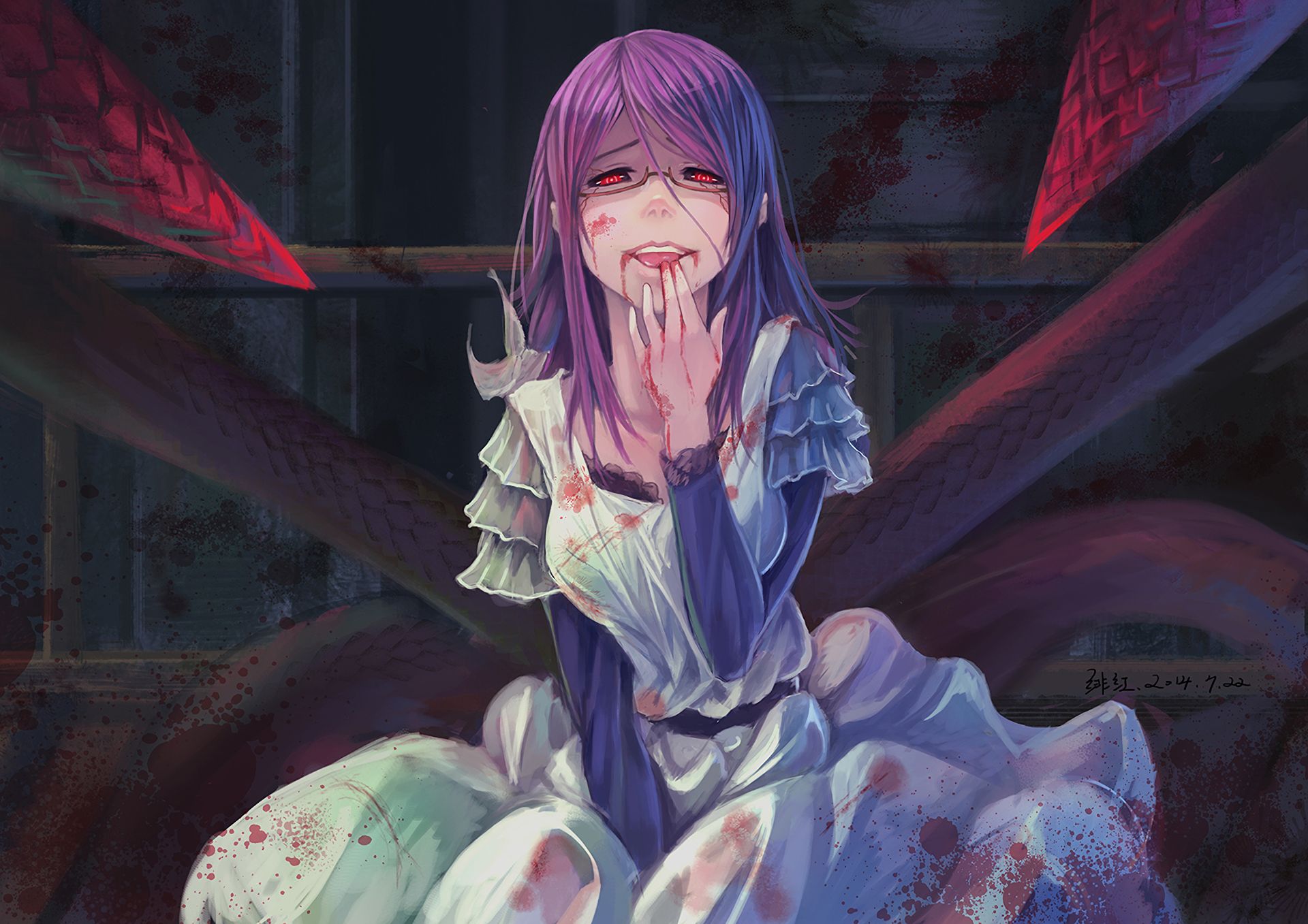 white dress, tokyo ghoul, anime, smile Glasses HQ Background Images
