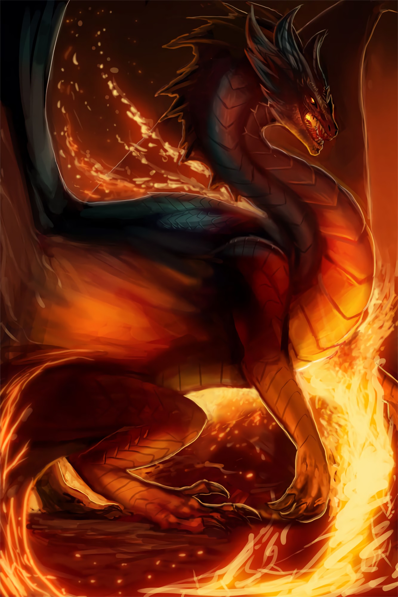 android dragon, art, fire, being, creature, fiction, that's incredible
