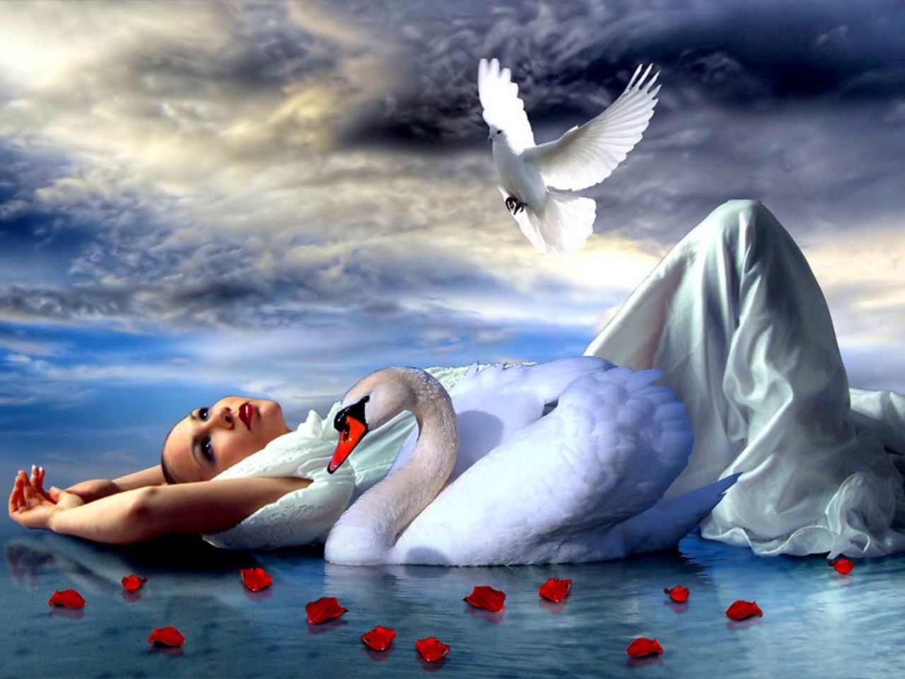 fantasy, women, swan download HD wallpaper