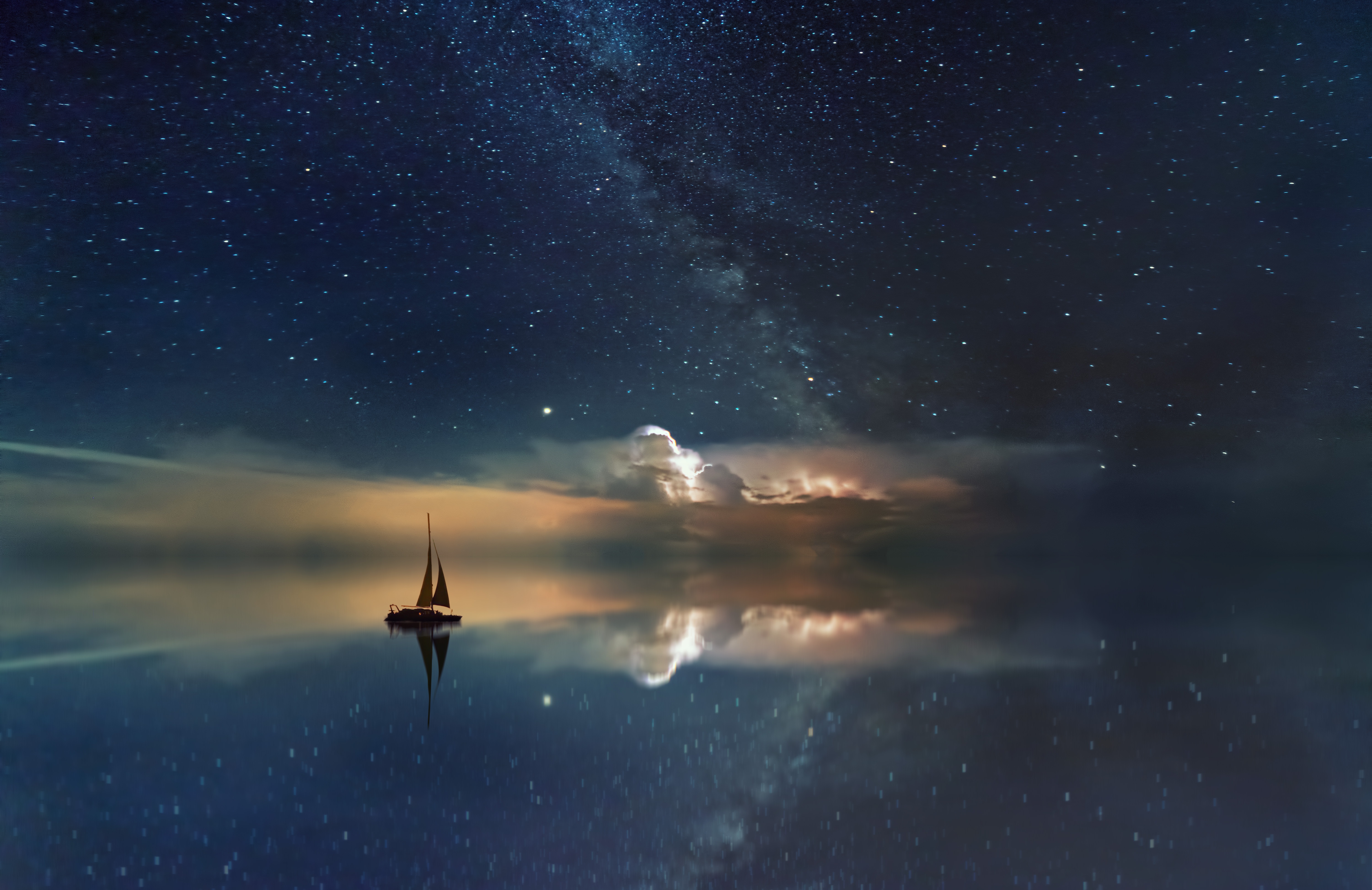 boat, starry sky, nature, night HD Wallpaper for Phone