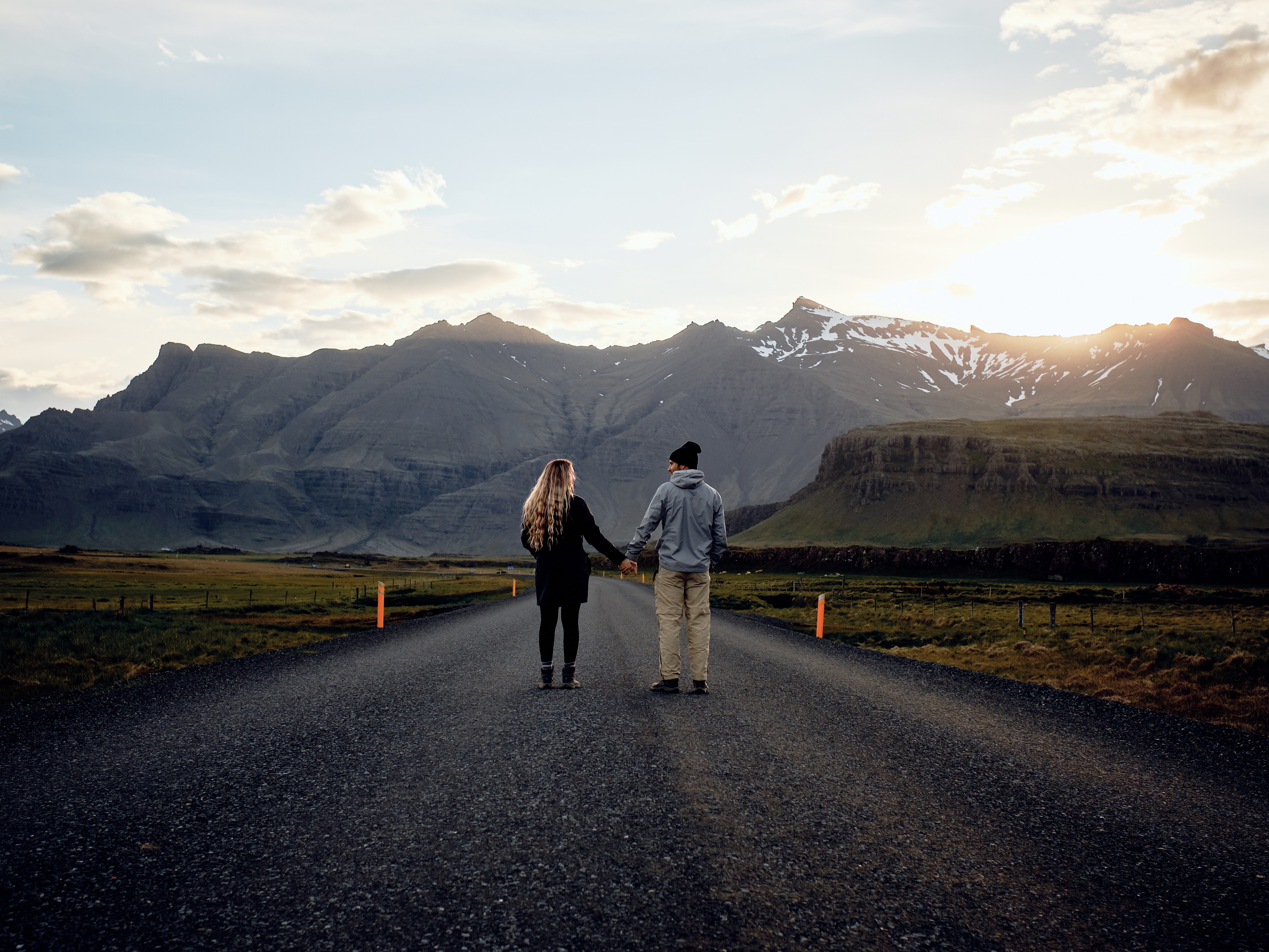 couple, pair, mountains, love, road, romance lock screen backgrounds