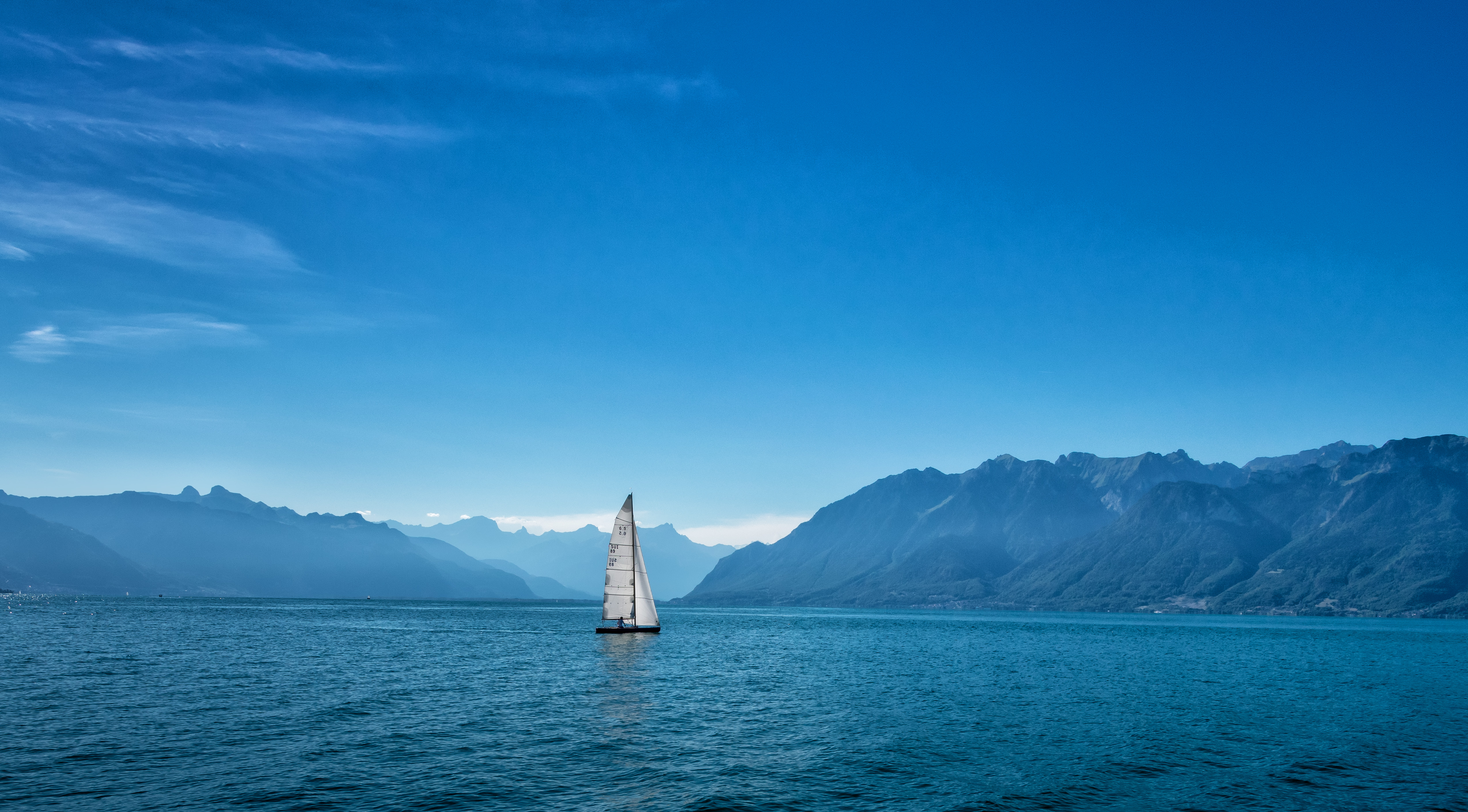 nature, sea, mountains, sailboat, sailfish, ship HD wallpaper