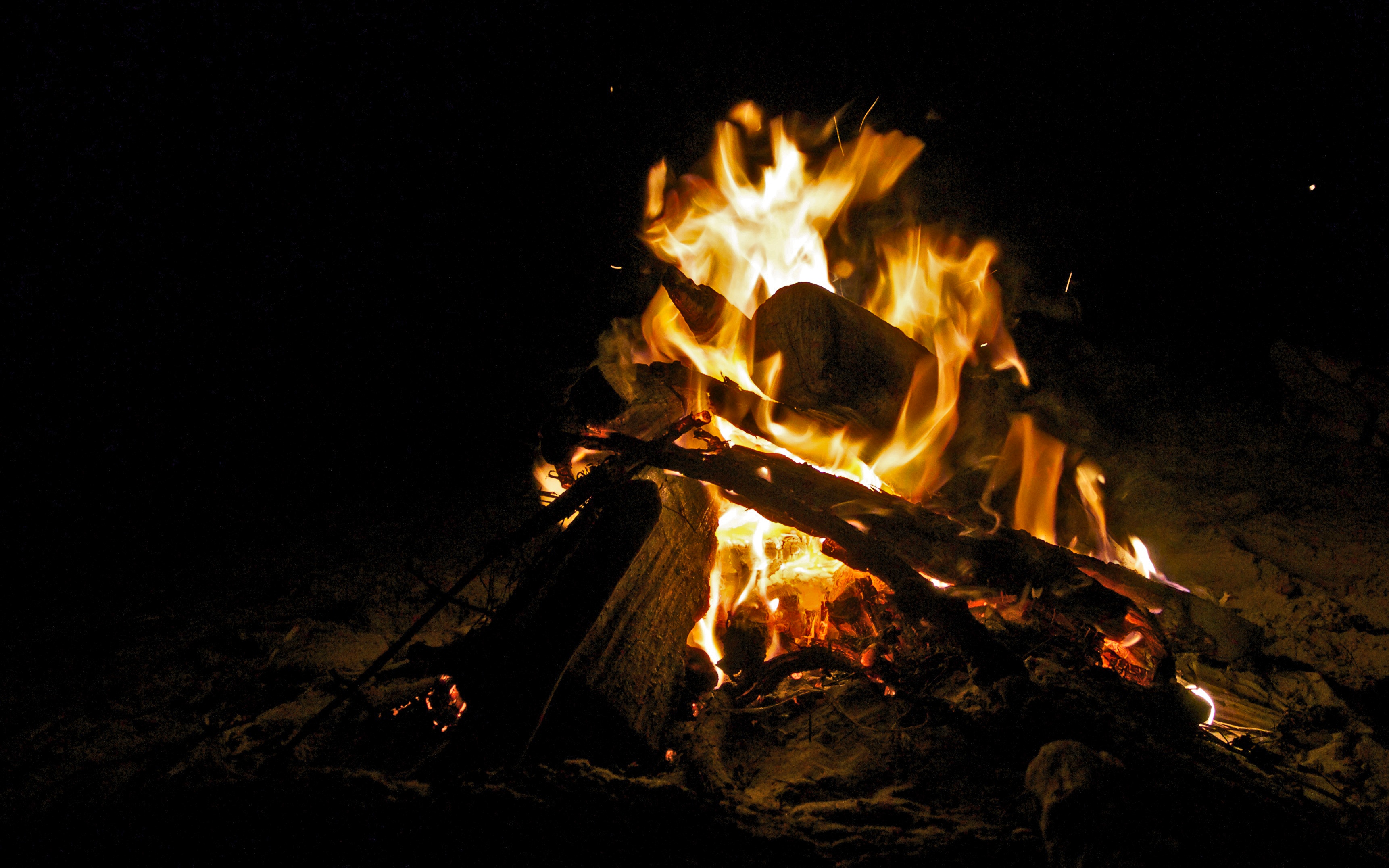 bonfire, dark, fire, firewood Ultrawide Wallpapers