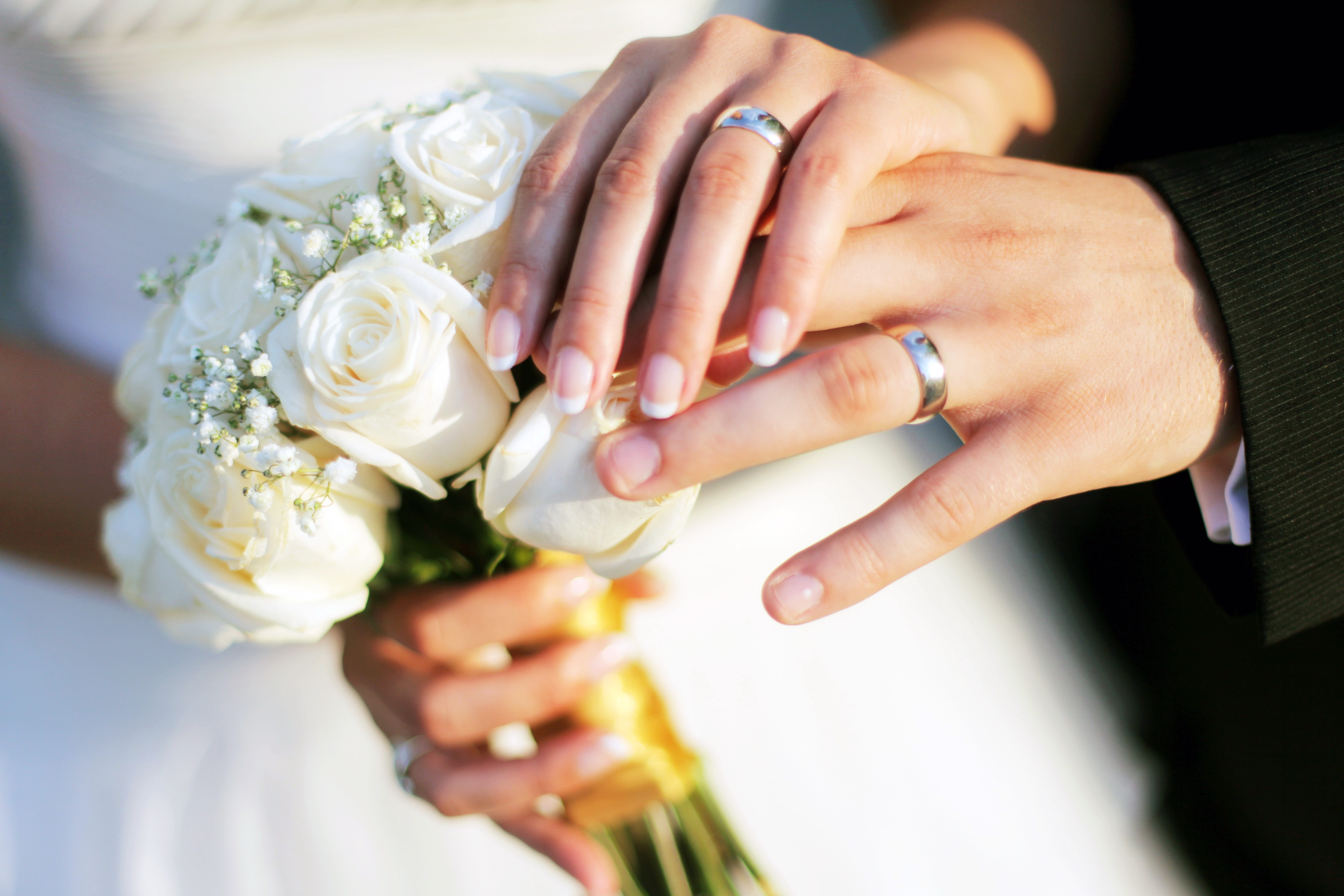 love, roses, wedding, rings, bouquet, hands for android