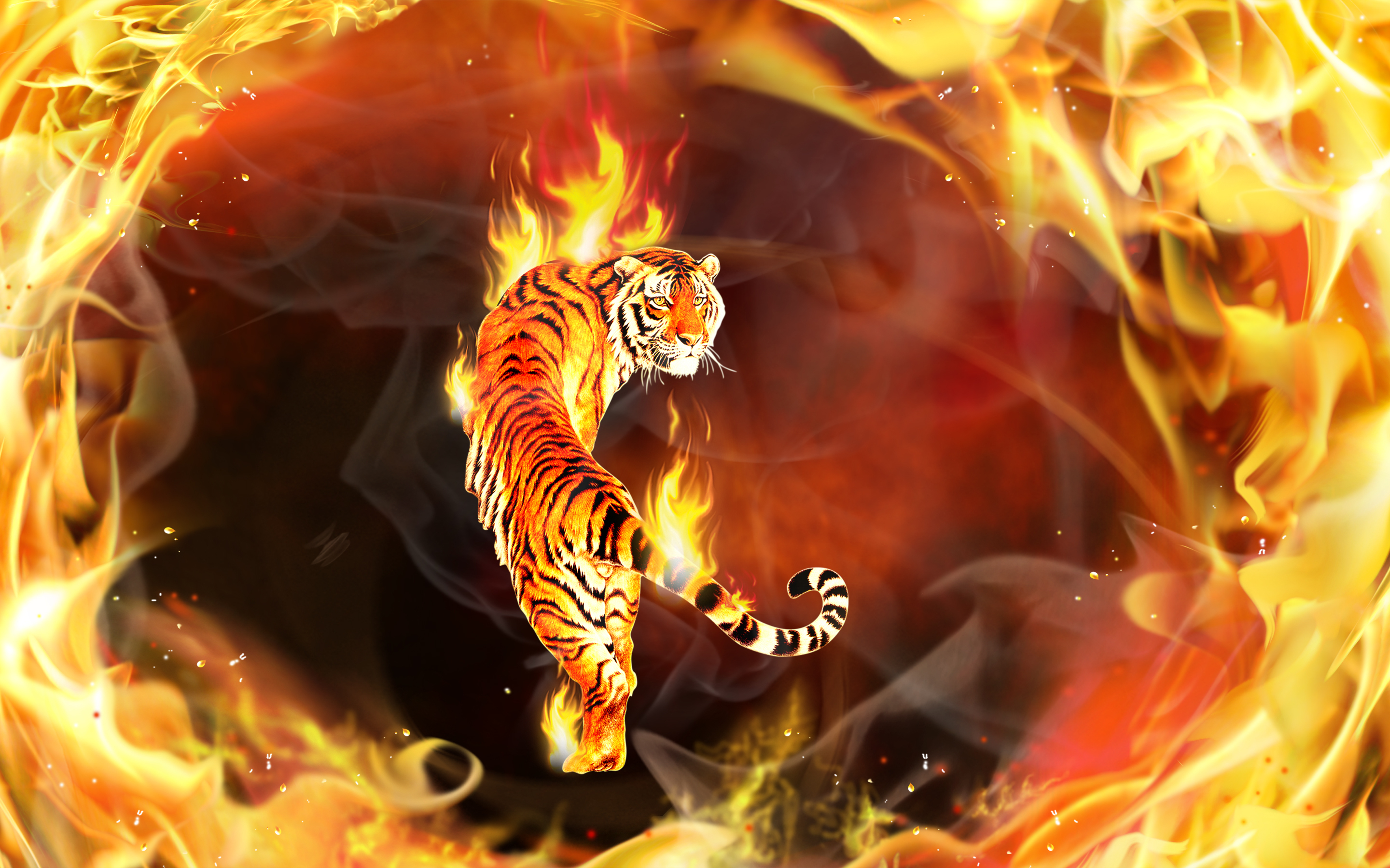 Mobile wallpaper: Fantasy Animals, Psychedelic, 3D, Cgi, Fantasy, Tiger,  Fire, Flame, 272606 download the picture for free.