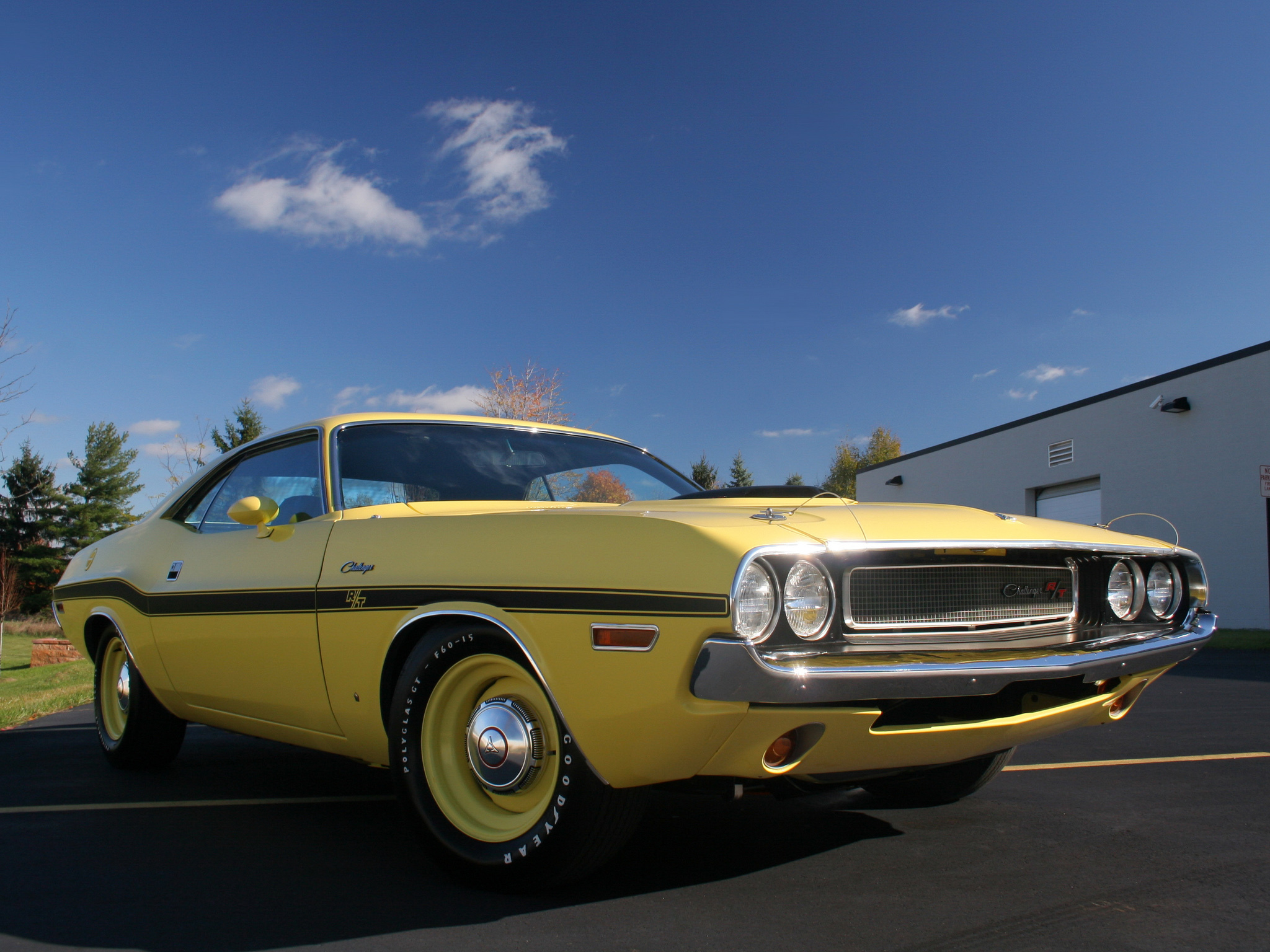 side view, cars, yellow, dodge, challenger