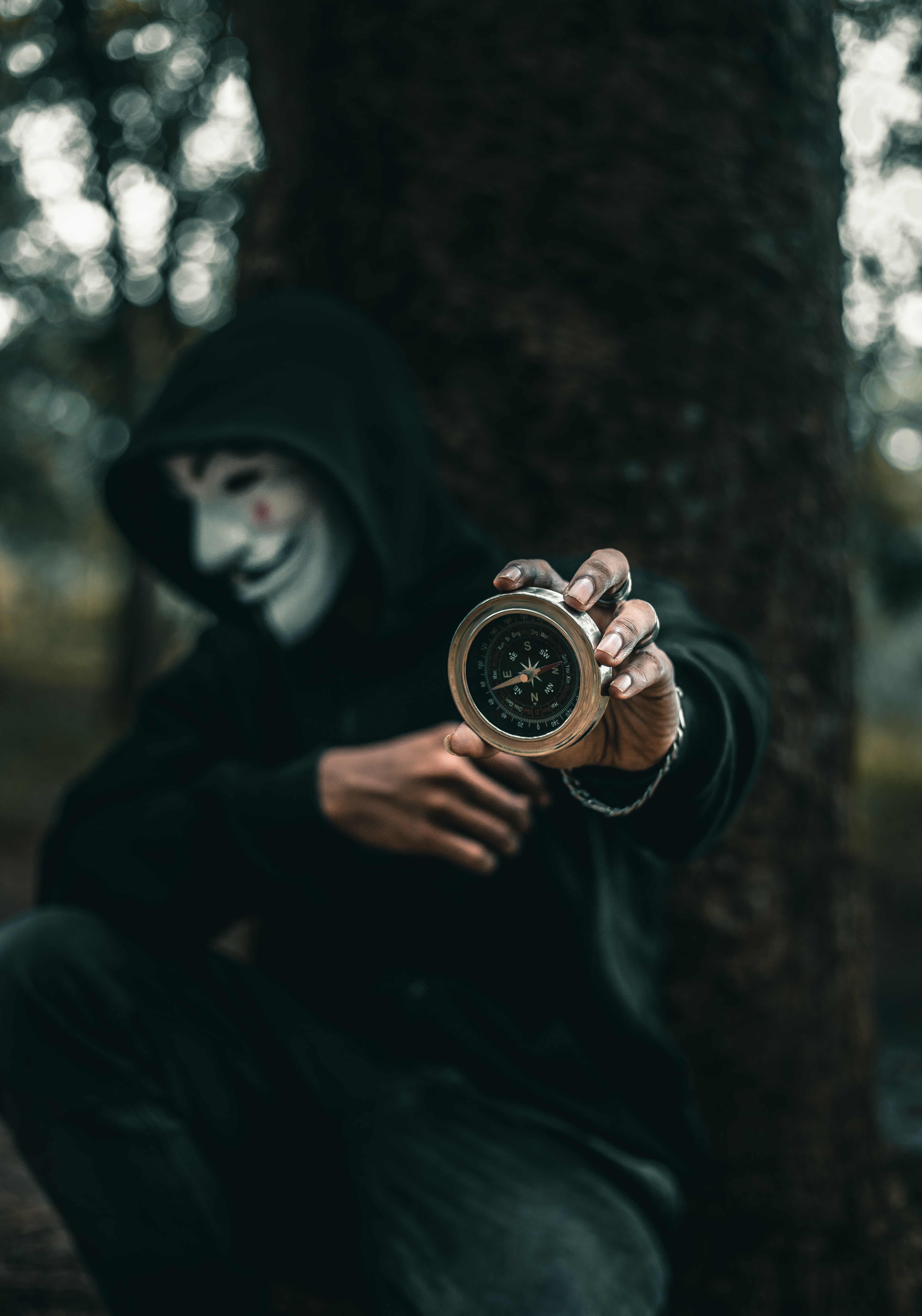 66909 download wallpaper compass, anonymous, miscellanea, miscellaneous, mask, human, person, hood screensavers and pictures for free