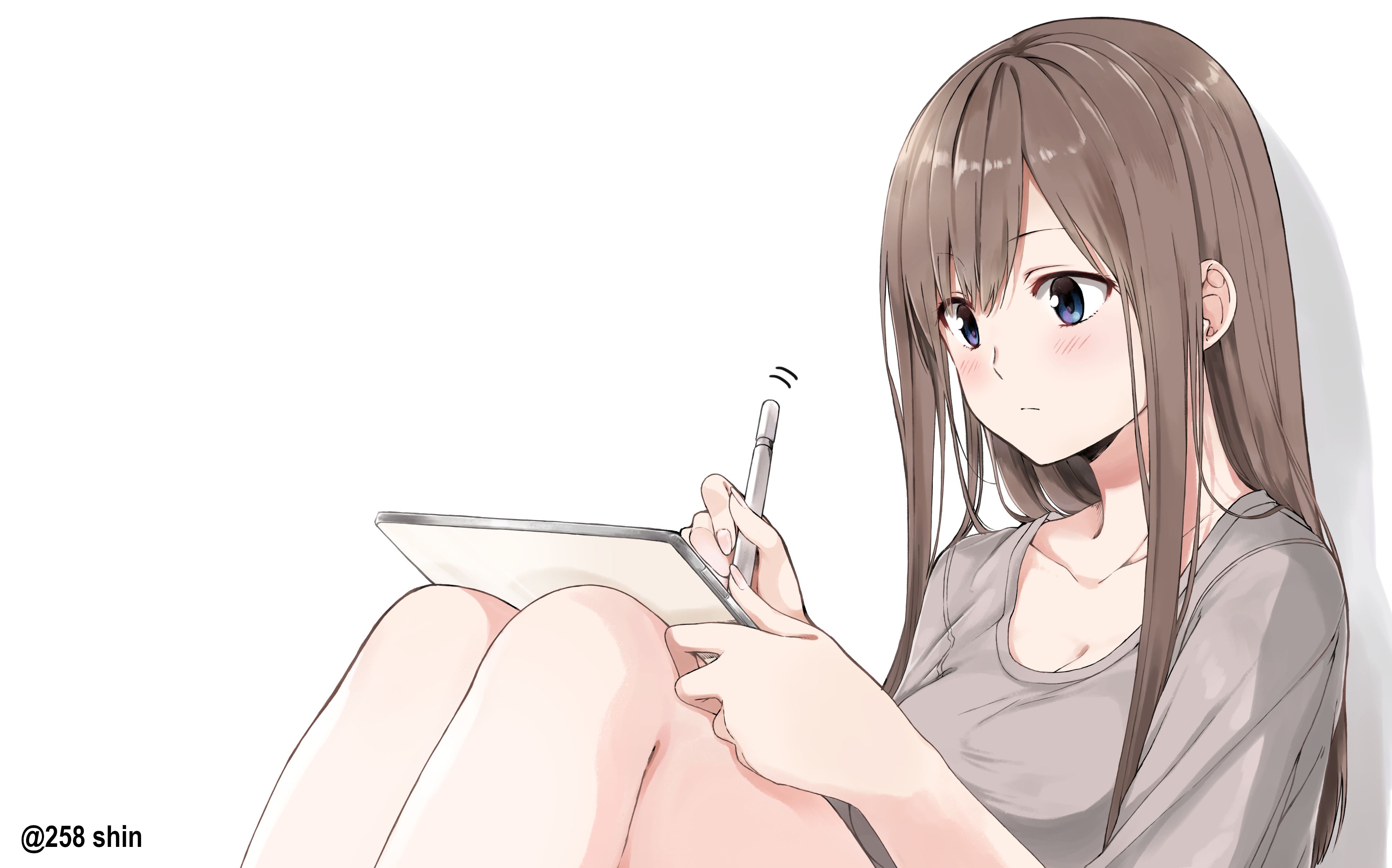 Mobile Wallpaper Pen anime, long hair, brown hair, blue eyes