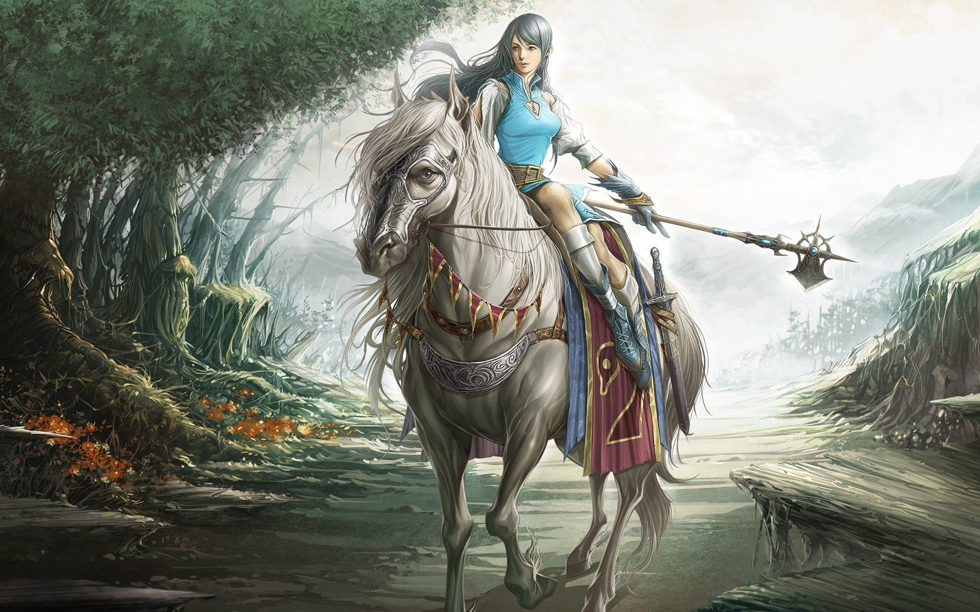 134761 Screensavers and Wallpapers Warrior for phone. Download trees, fantasy, weapon, road, girl, warrior, horse pictures for free