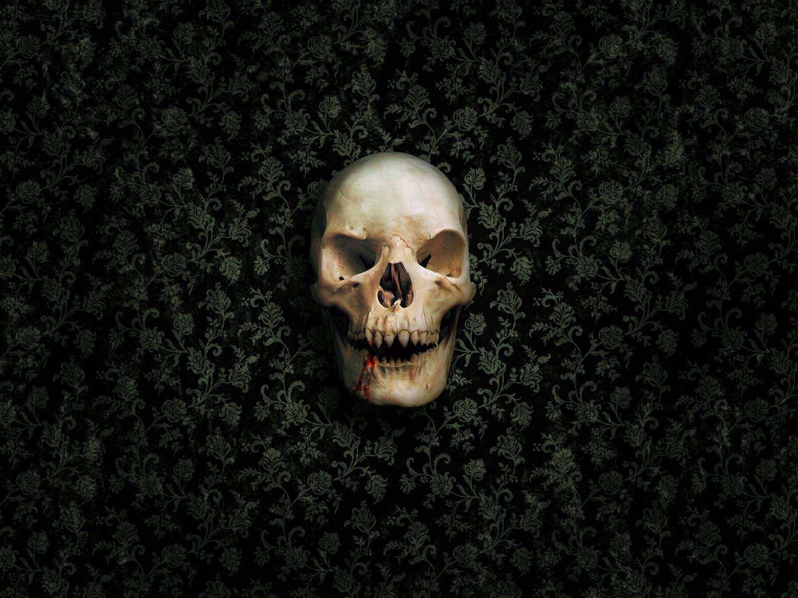skull, 3d, green, dark, wall, skeleton 32K