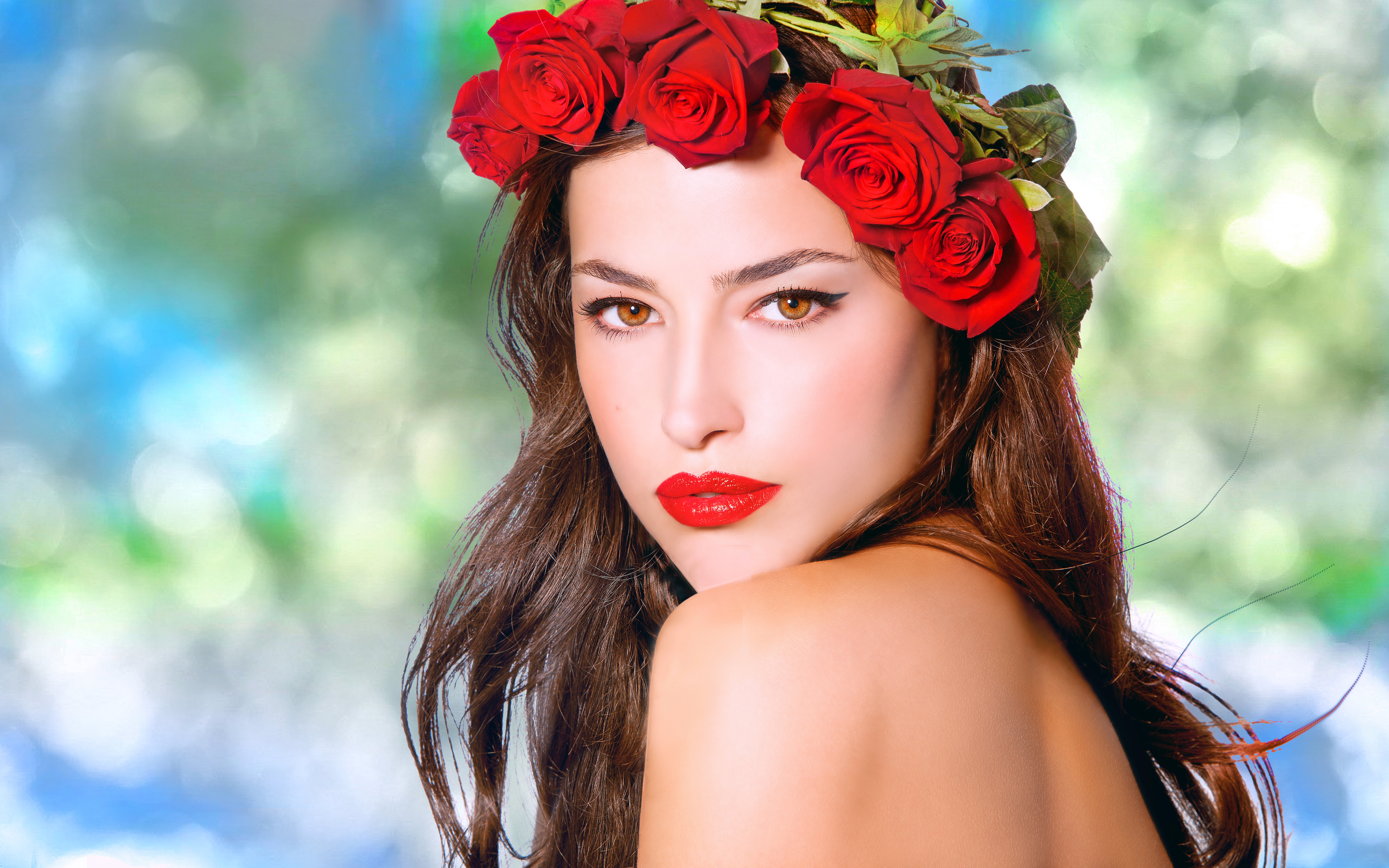 model, women, beautiful, face, rose HD wallpaper