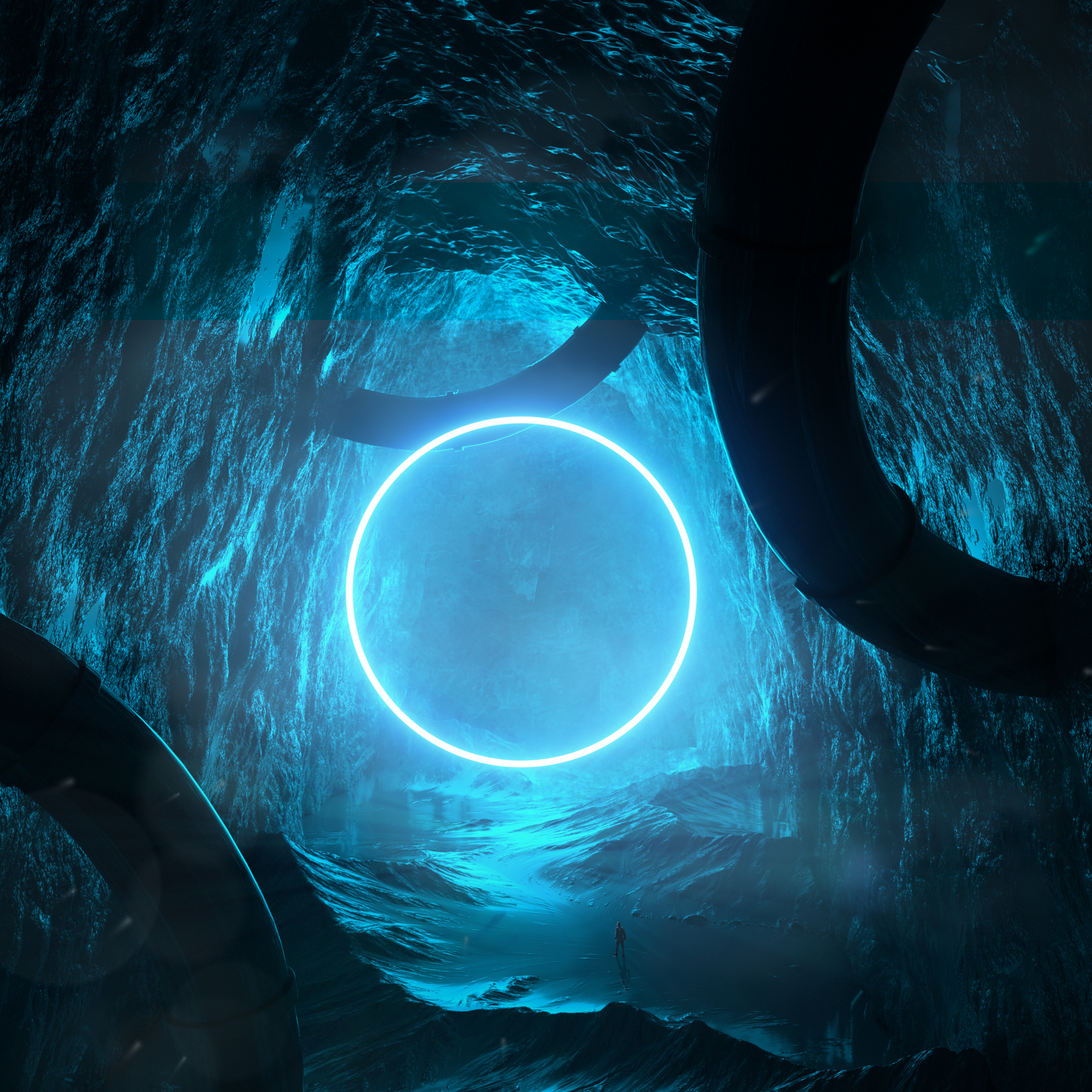 55439 download wallpaper 3d, bright, glow, circle, cave screensavers and pictures for free