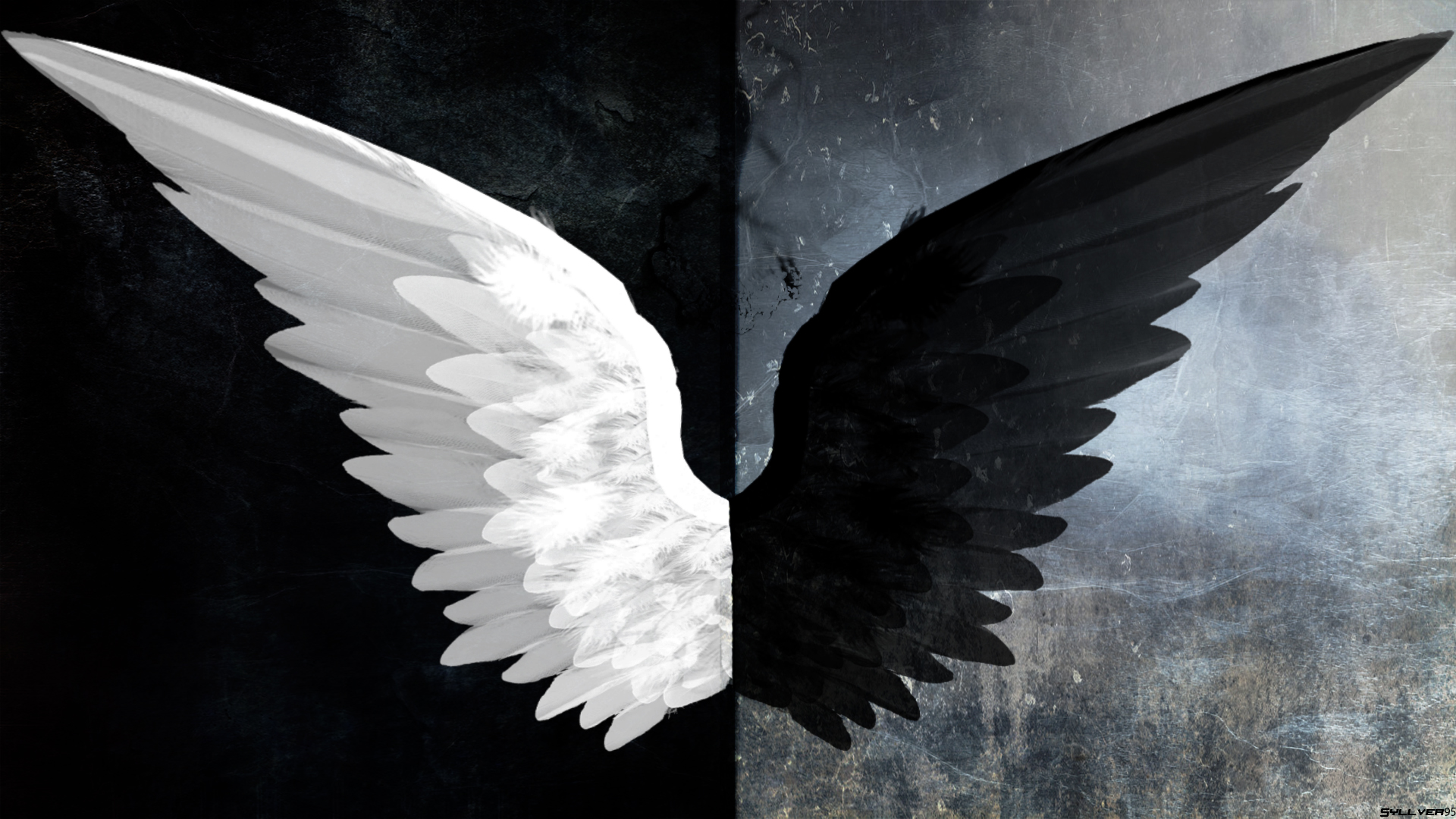 black & white, evil, fantasy, angel, wings